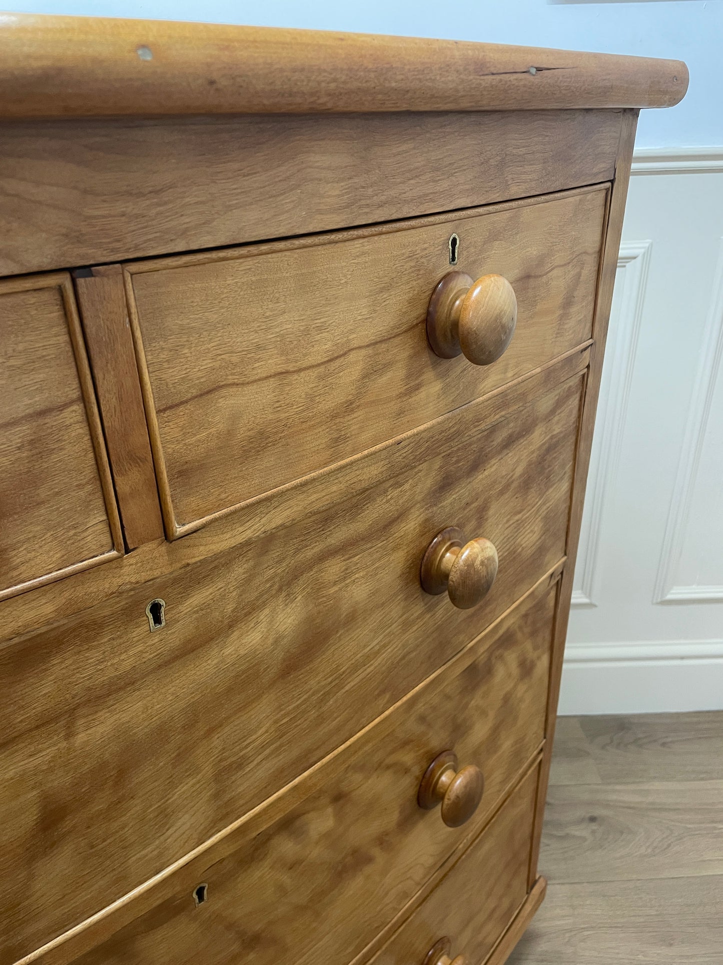Victorian satin birch bow front chest of drawers