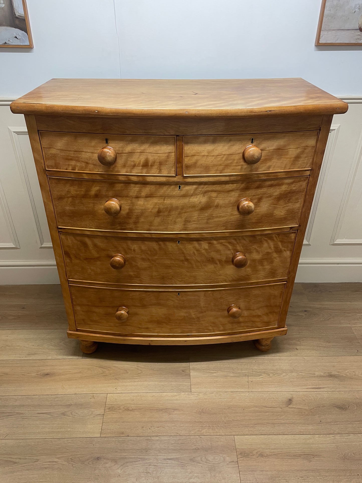 Victorian satin birch bow front chest of drawers