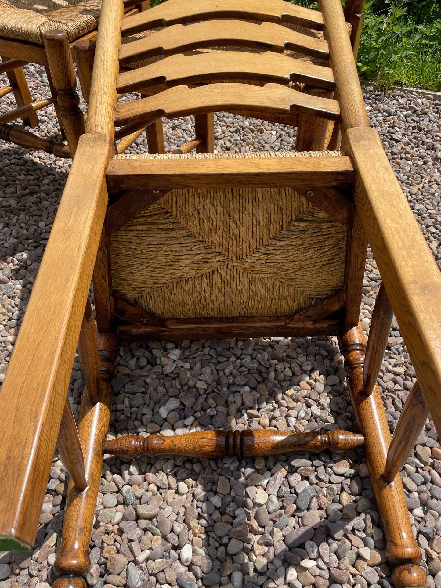 Vintage set of 6 light oak ladder back chairs