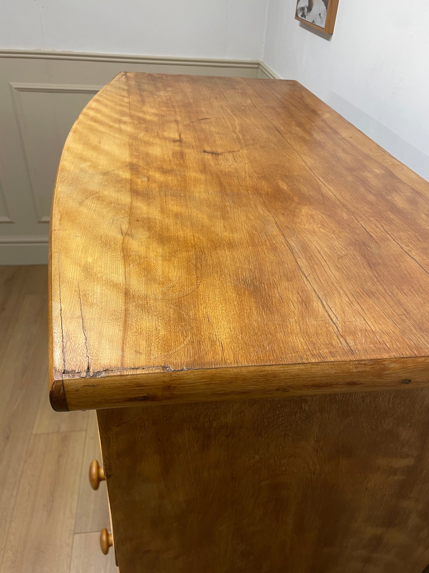Victorian satin birch bow front chest of drawers