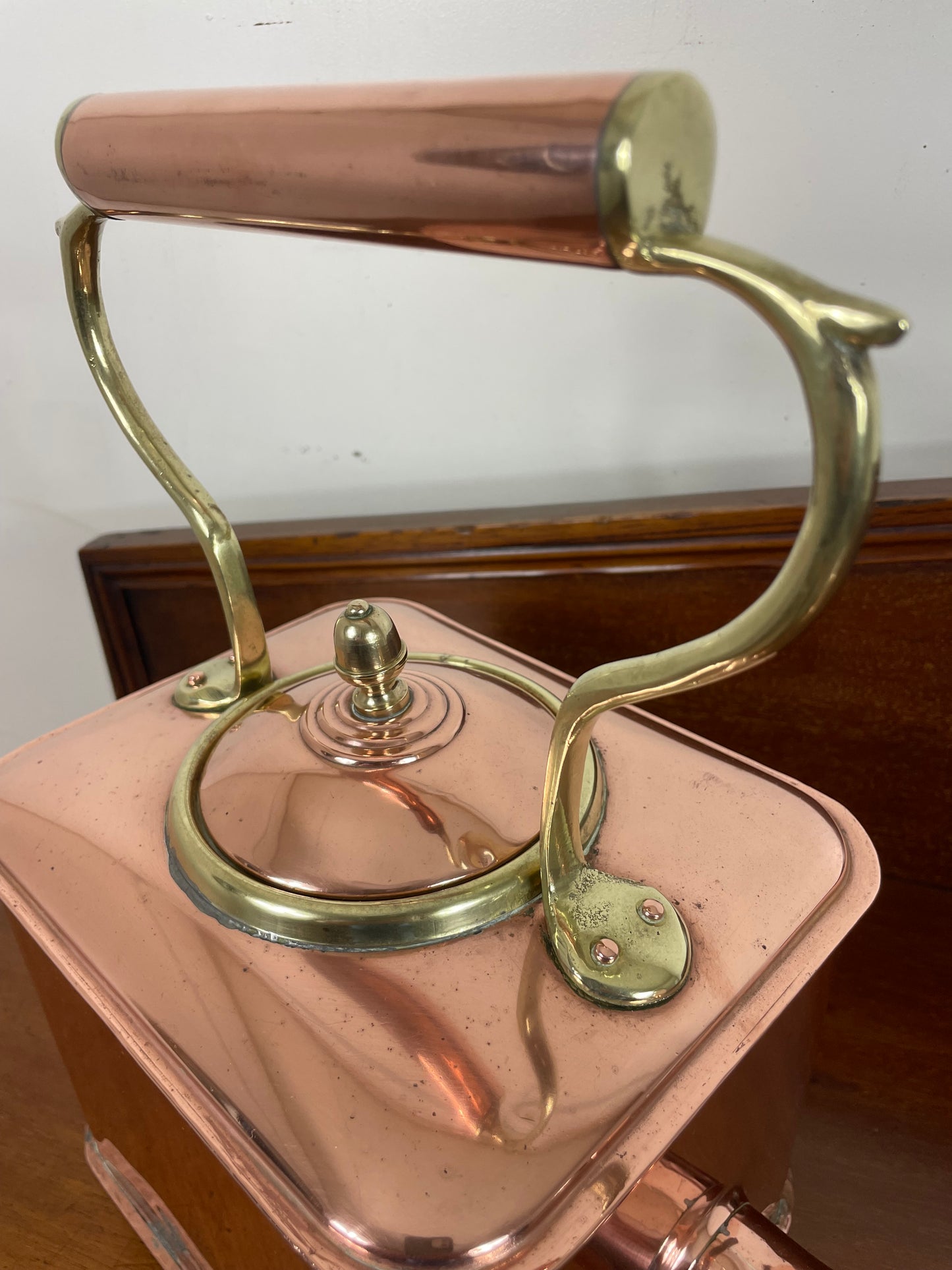 Victorian Square copper and brass kettle