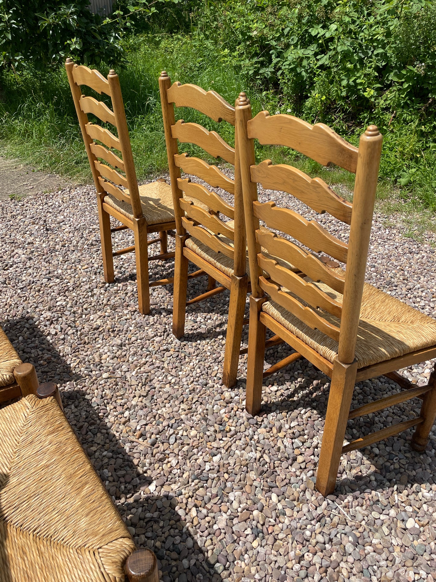Vintage set of 6 light oak ladder back chairs