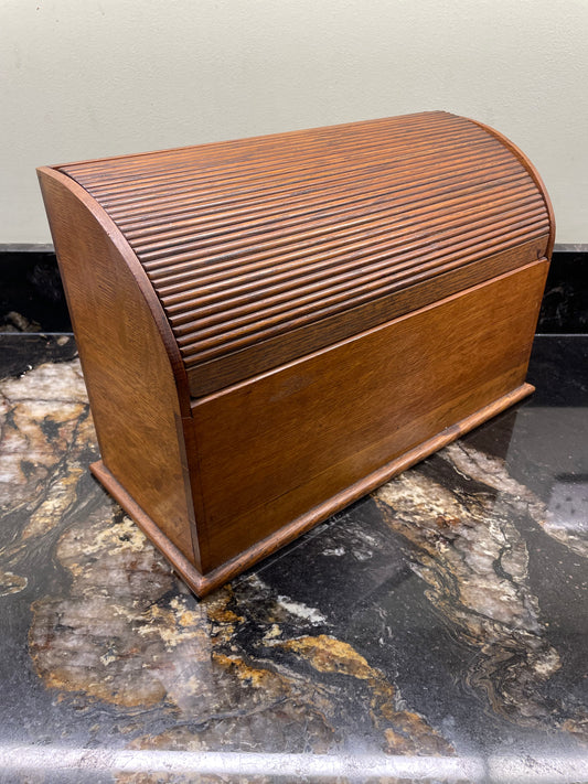 Edwardian oak tambour desk tidy