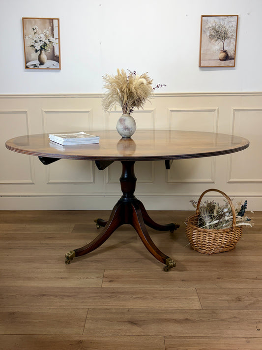 Mid Century Walnut Georgian Style Breakfast Table on Brass Casters
