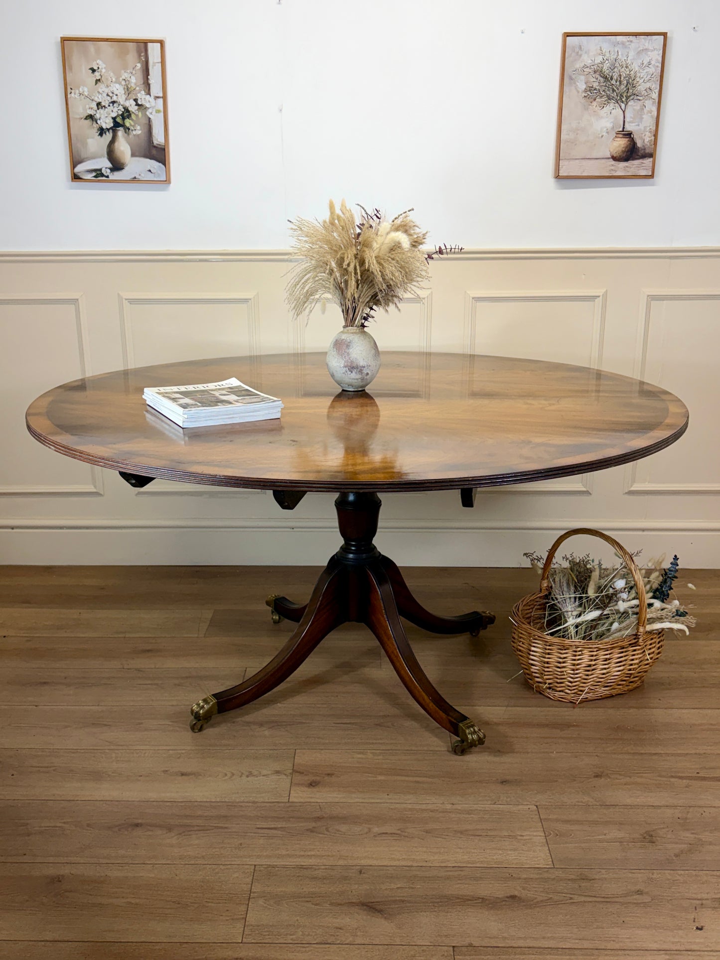 Mid Century Walnut Georgian Style Breakfast Table on Brass Casters