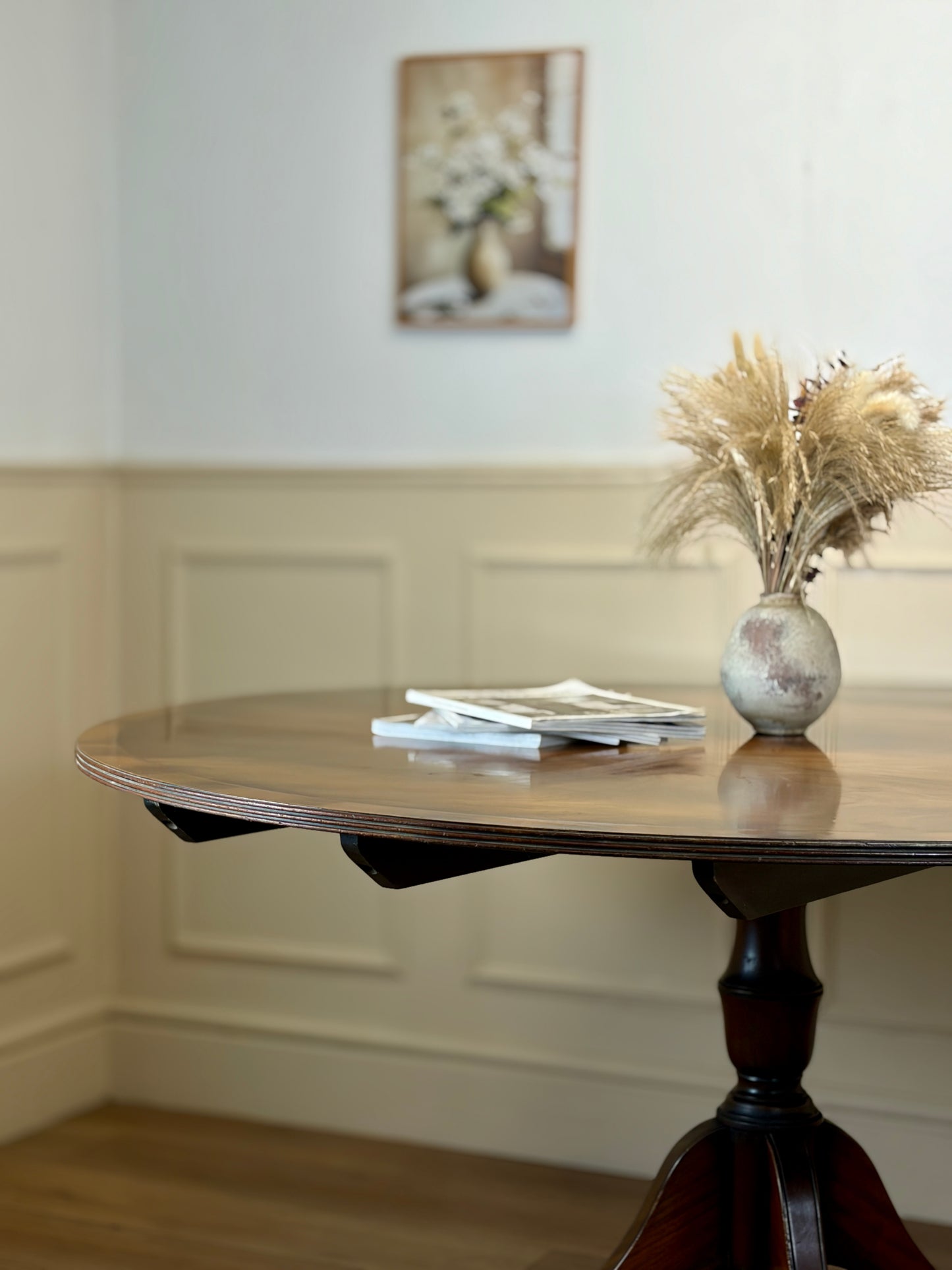Mid Century Walnut Georgian Style Breakfast Table on Brass Casters