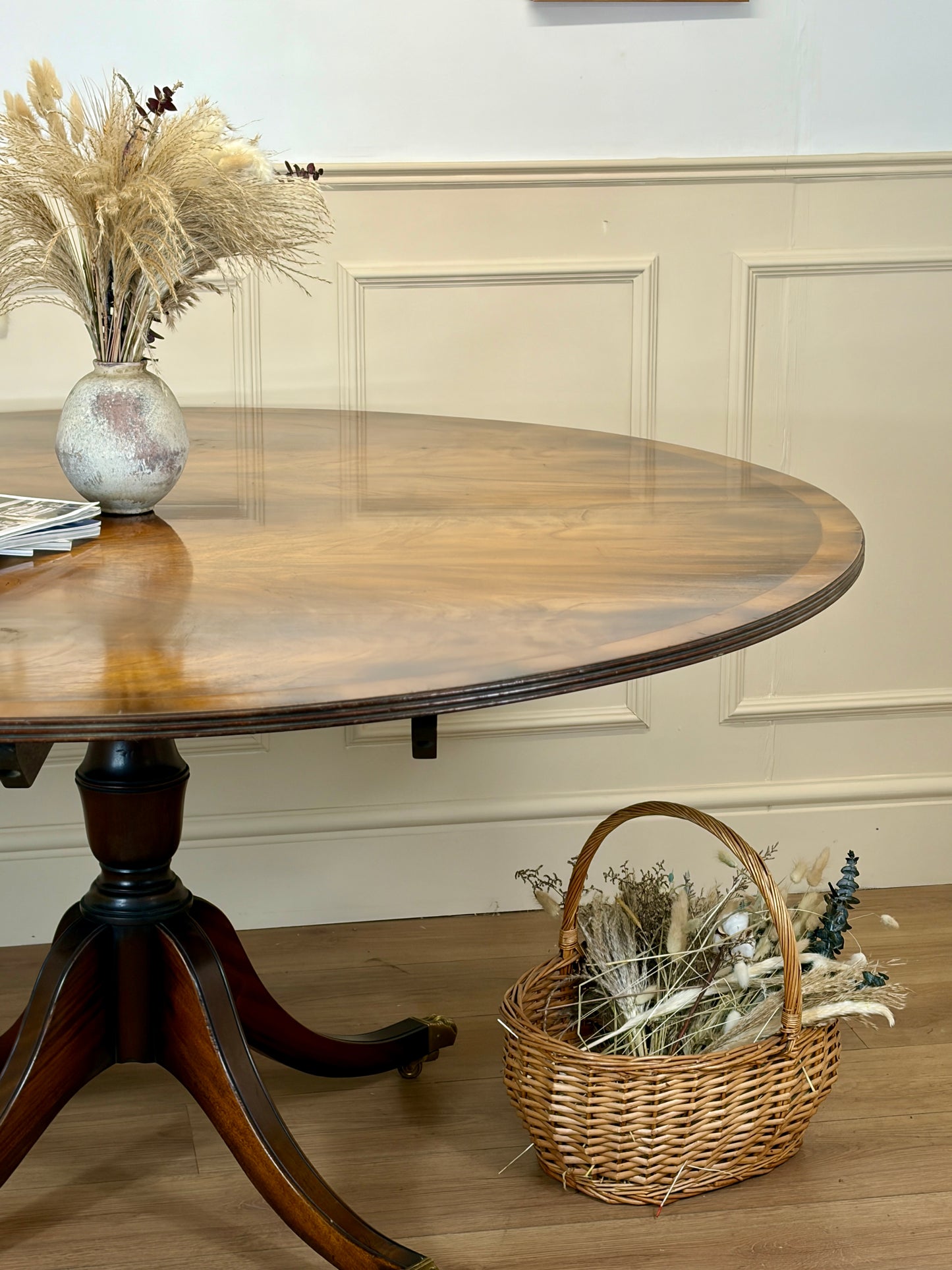 Mid Century Walnut Georgian Style Breakfast Table on Brass Casters