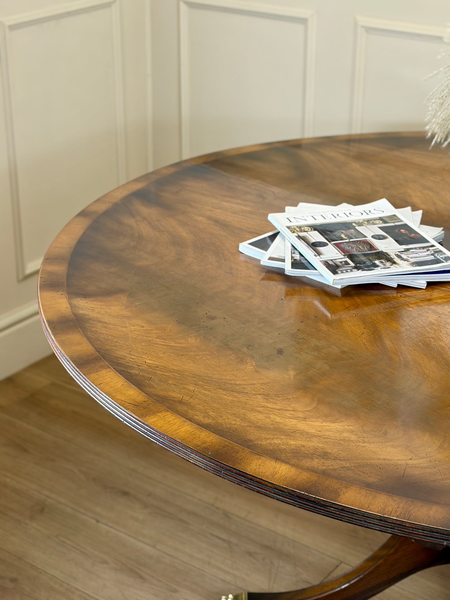 Mid Century Walnut Georgian Style Breakfast Table on Brass Casters