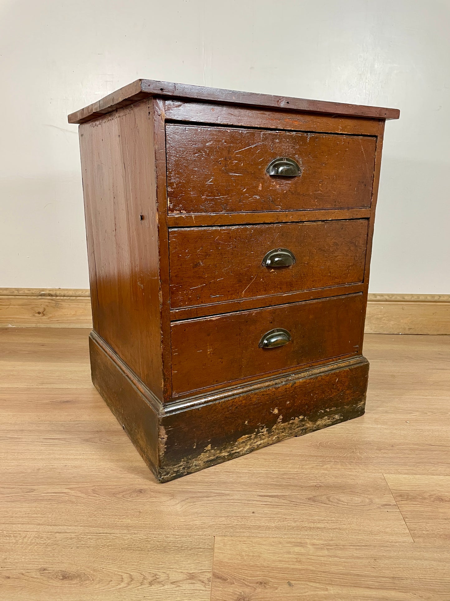 Antique Pine Large Deep Bank of Drawers/Bedside Cupboard