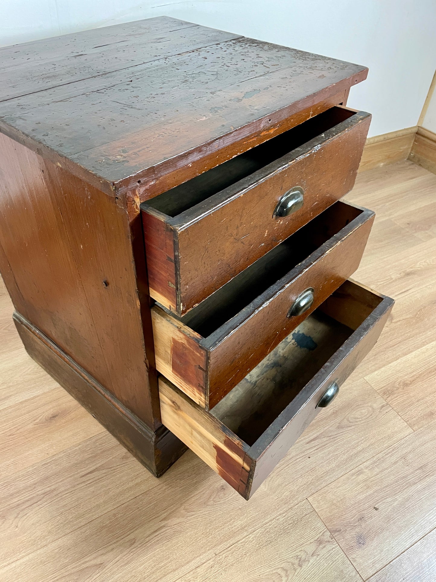 Antique Pine Large Deep Bank of Drawers/Bedside Cupboard