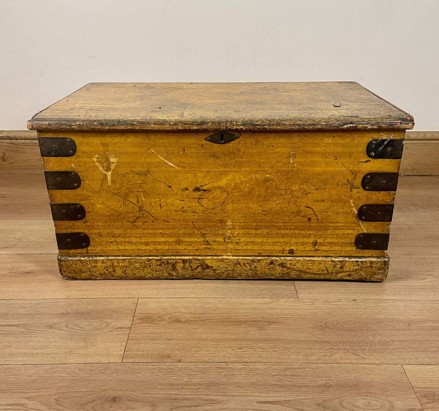 Old Antique Pine Chest, Vintage Wooden Storage Trunk, Blanket Box,