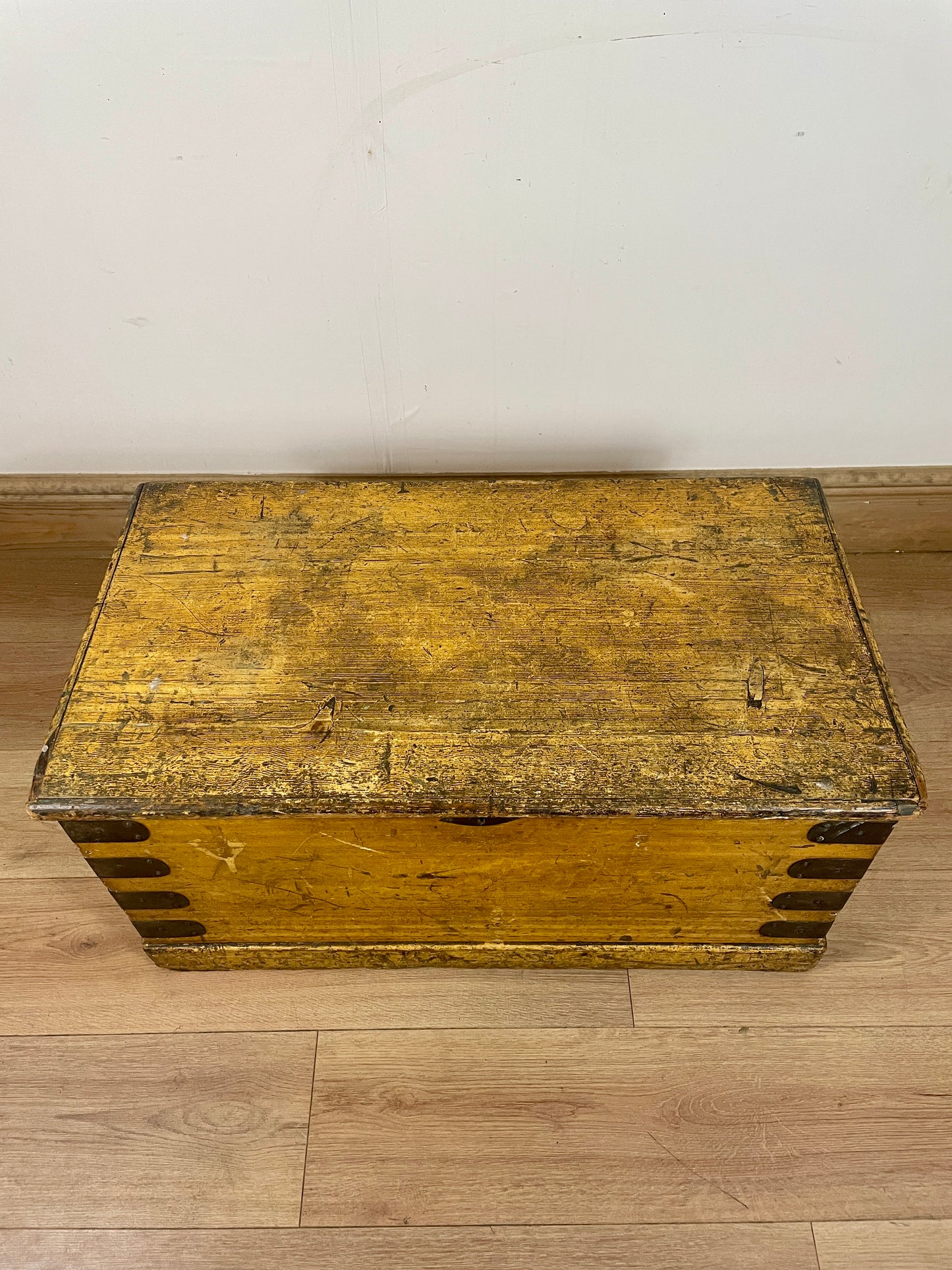 Old Antique Pine Chest, Vintage Wooden Storage Trunk, Blanket Box,