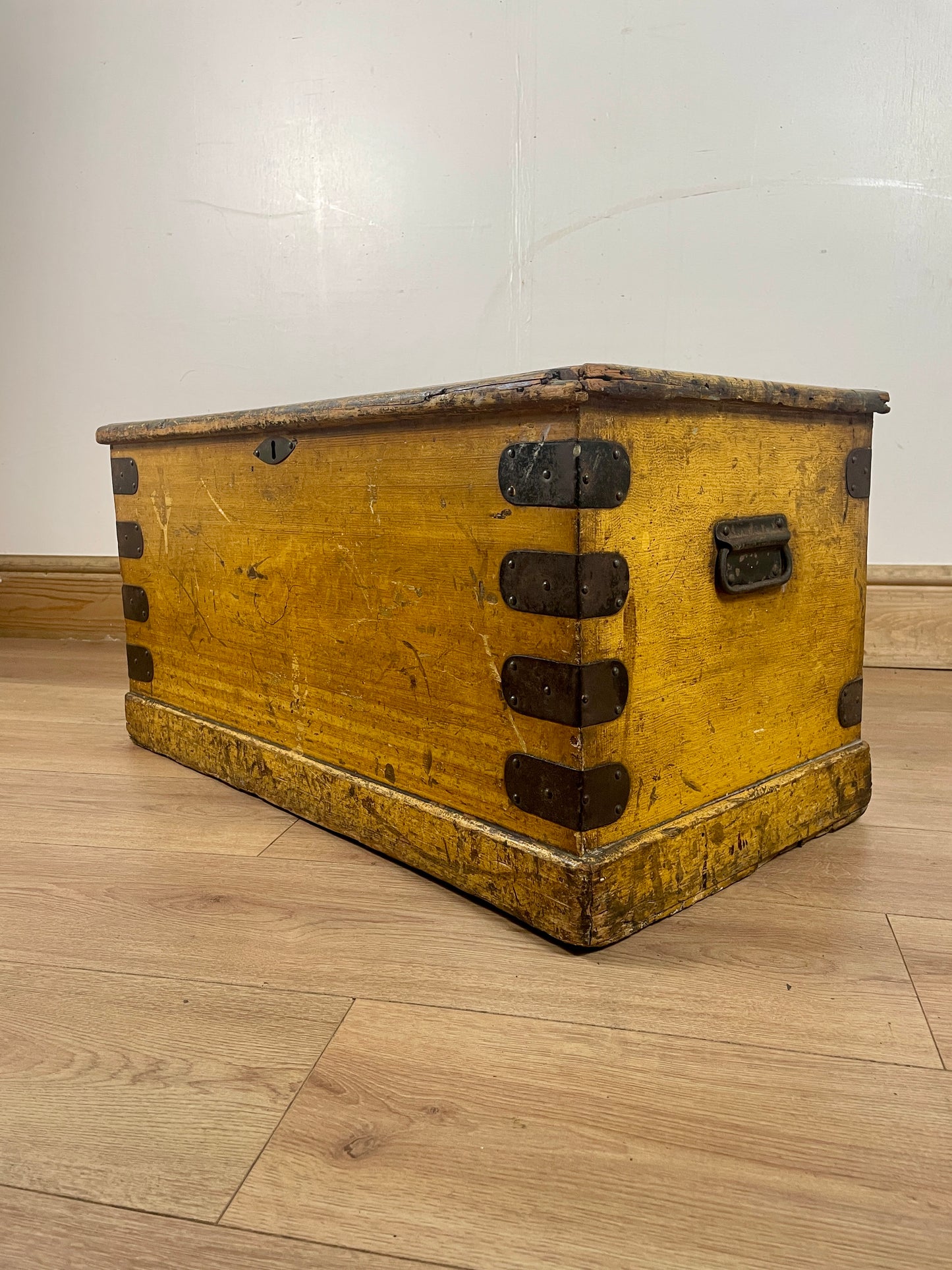 Old Antique Pine Chest, Vintage Wooden Storage Trunk, Blanket Box,