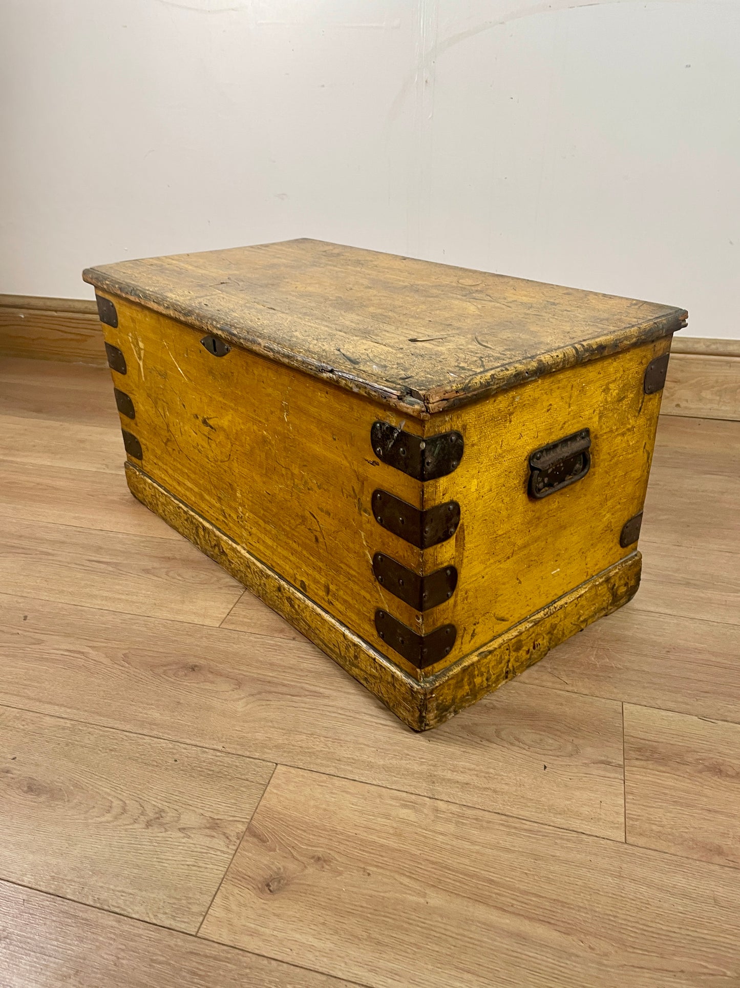 Old Antique Pine Chest, Vintage Wooden Storage Trunk, Blanket Box,