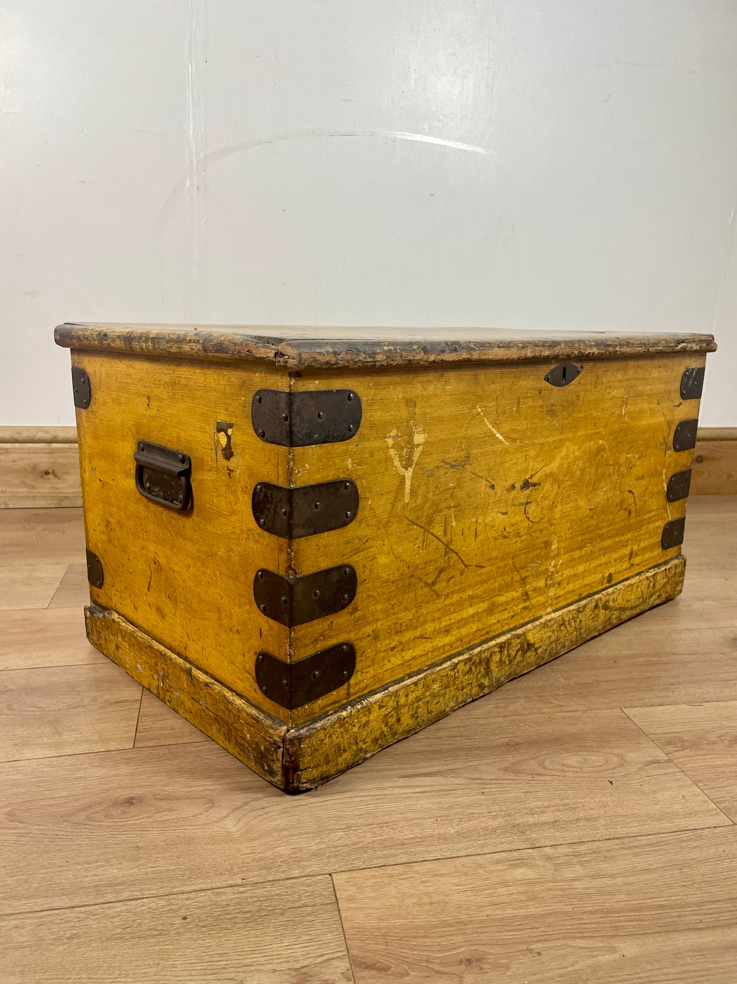 Old Antique Pine Chest, Vintage Wooden Storage Trunk, Blanket Box,