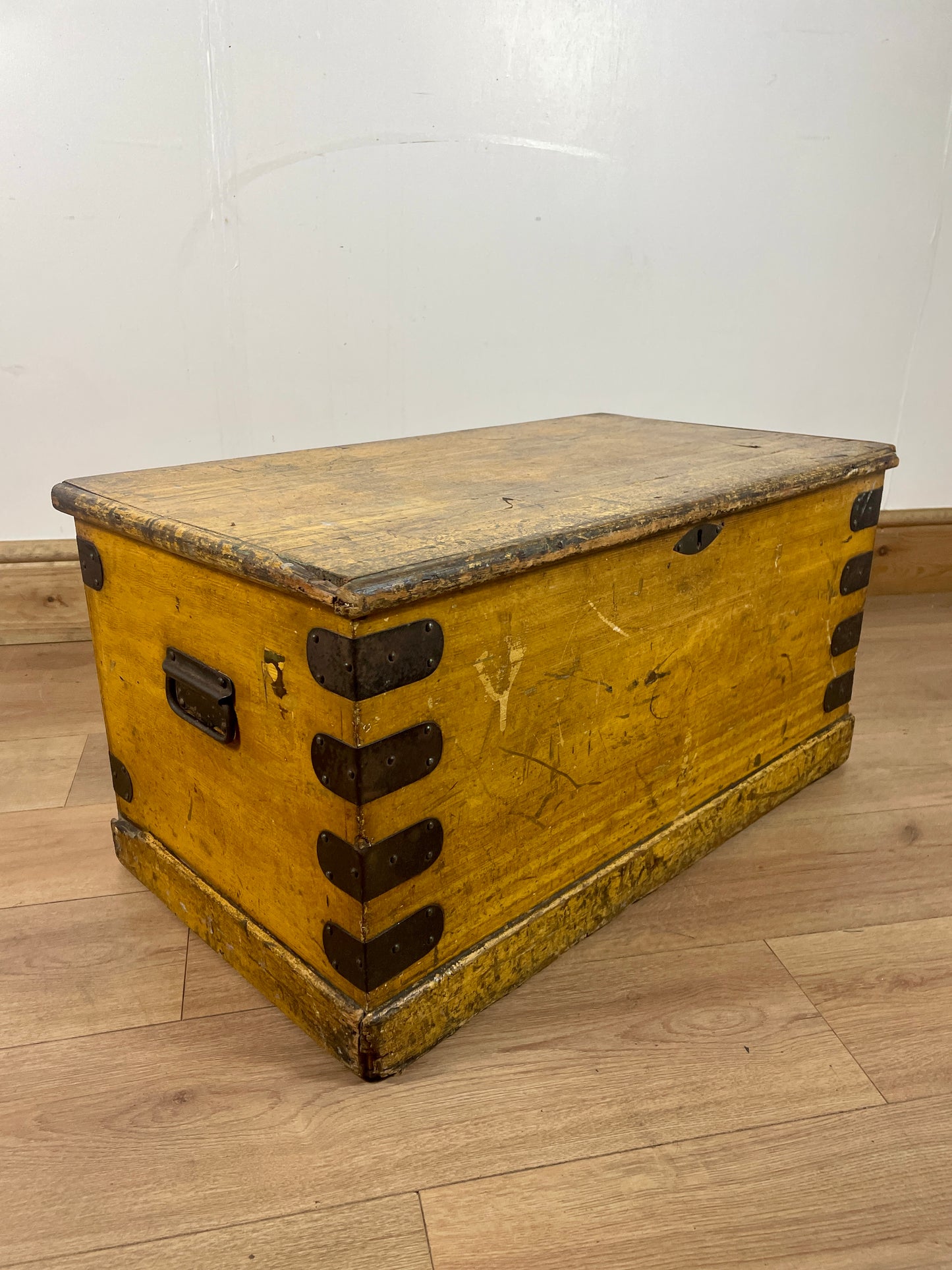 Old Antique Pine Chest, Vintage Wooden Storage Trunk, Blanket Box,