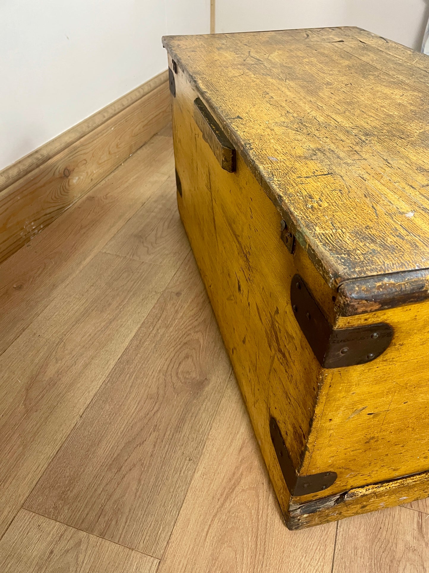 Old Antique Pine Chest, Vintage Wooden Storage Trunk, Blanket Box,