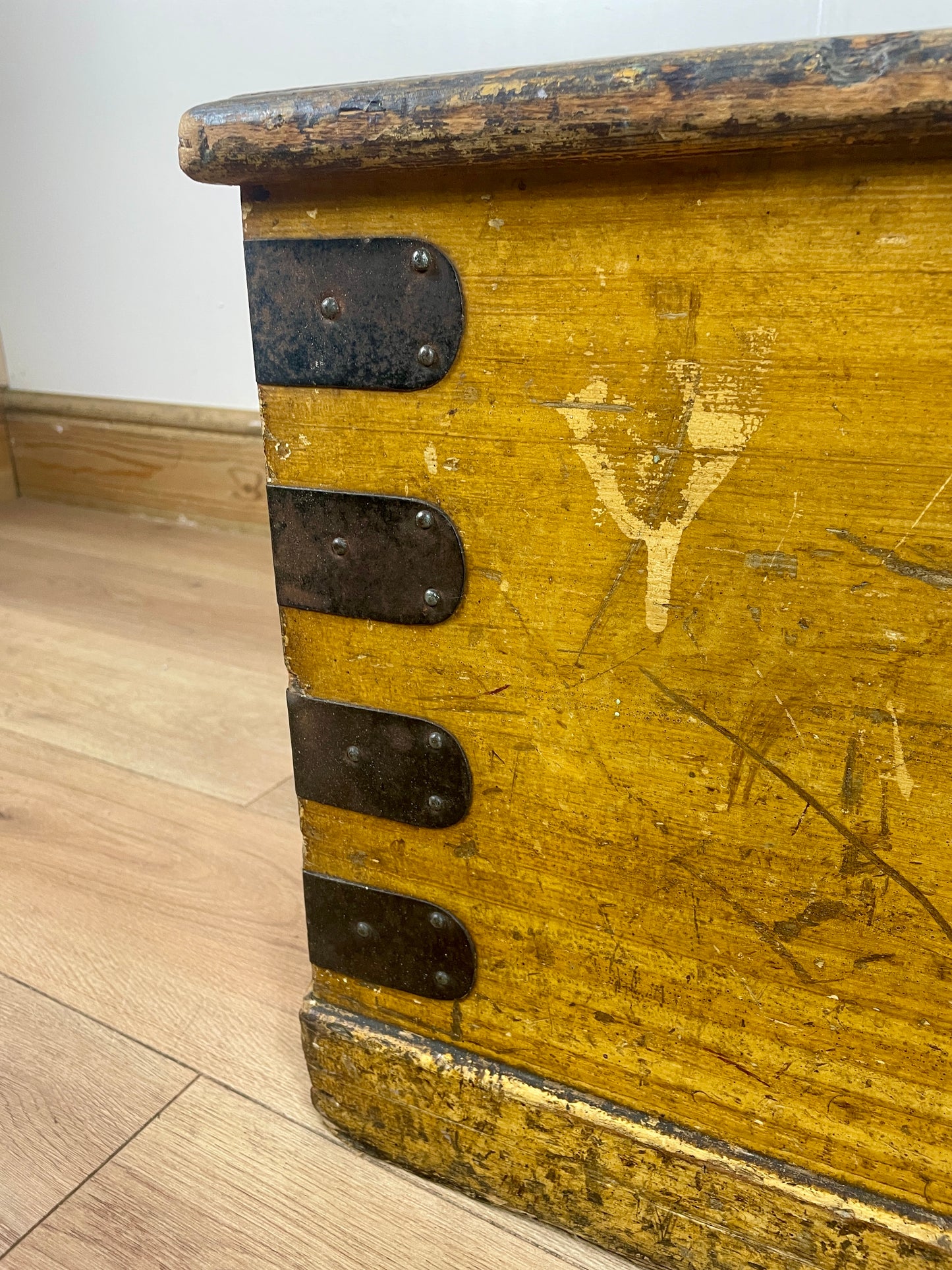 Old Antique Pine Chest, Vintage Wooden Storage Trunk, Blanket Box,