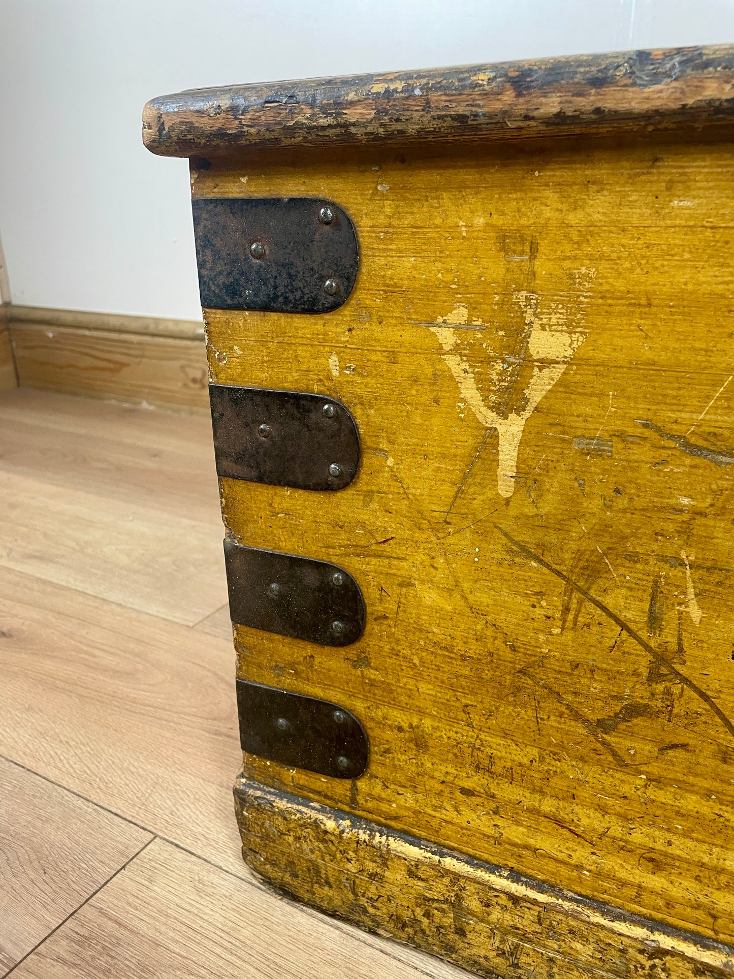 Old Antique Pine Chest, Vintage Wooden Storage Trunk, Blanket Box,