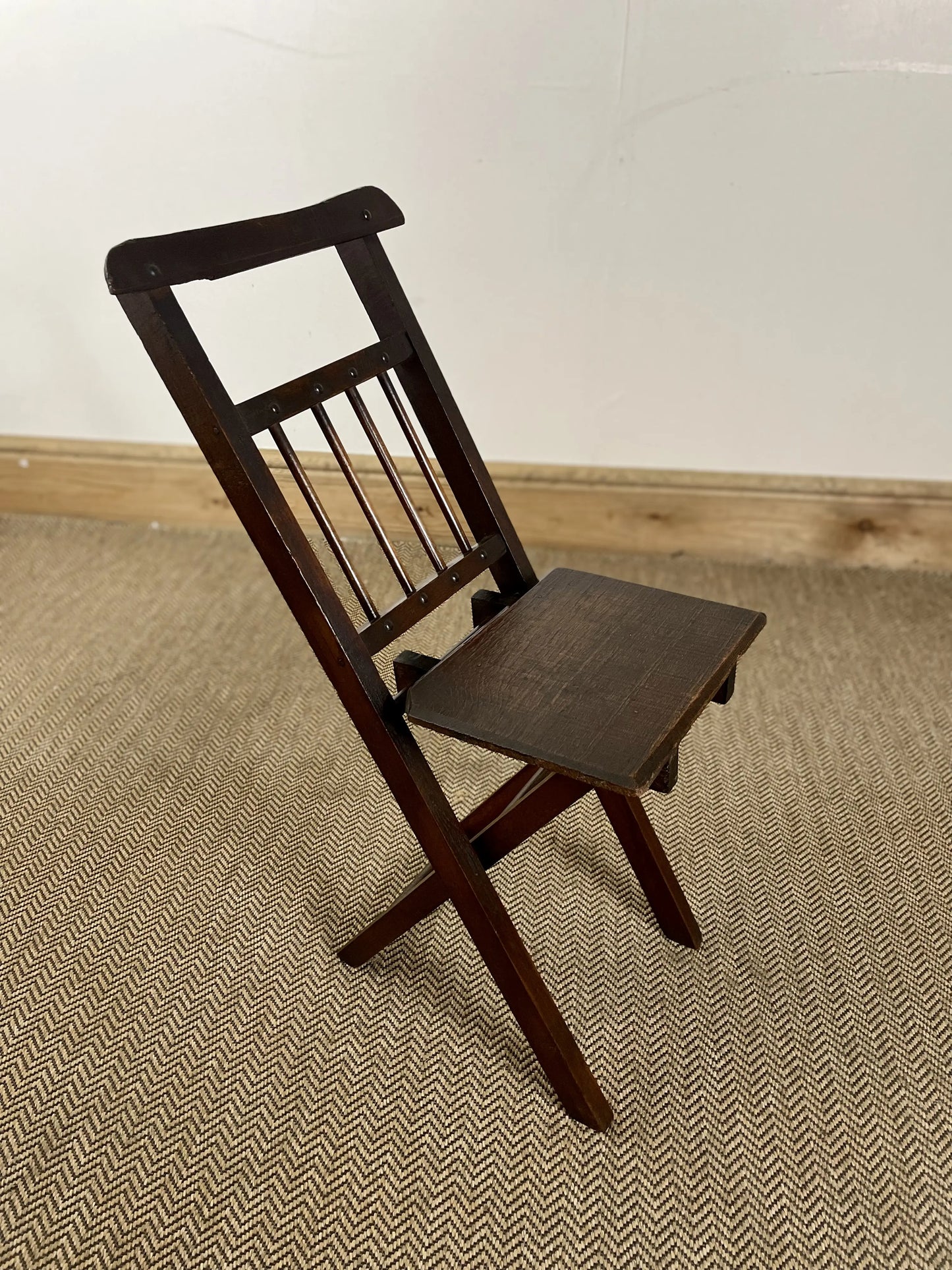 19C Antique Oak Folding Childs Chair