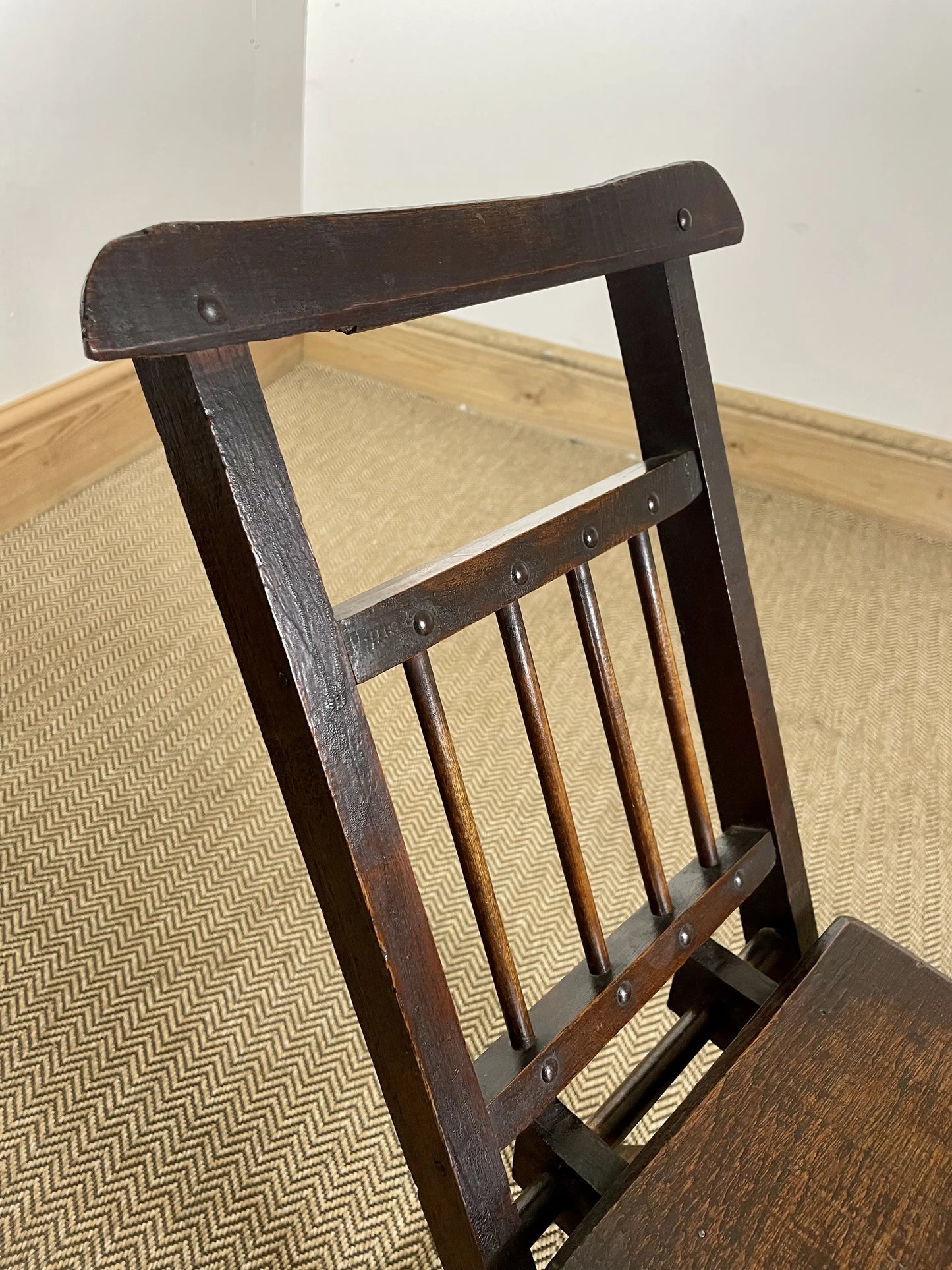 19C Antique Oak Folding Childs Chair