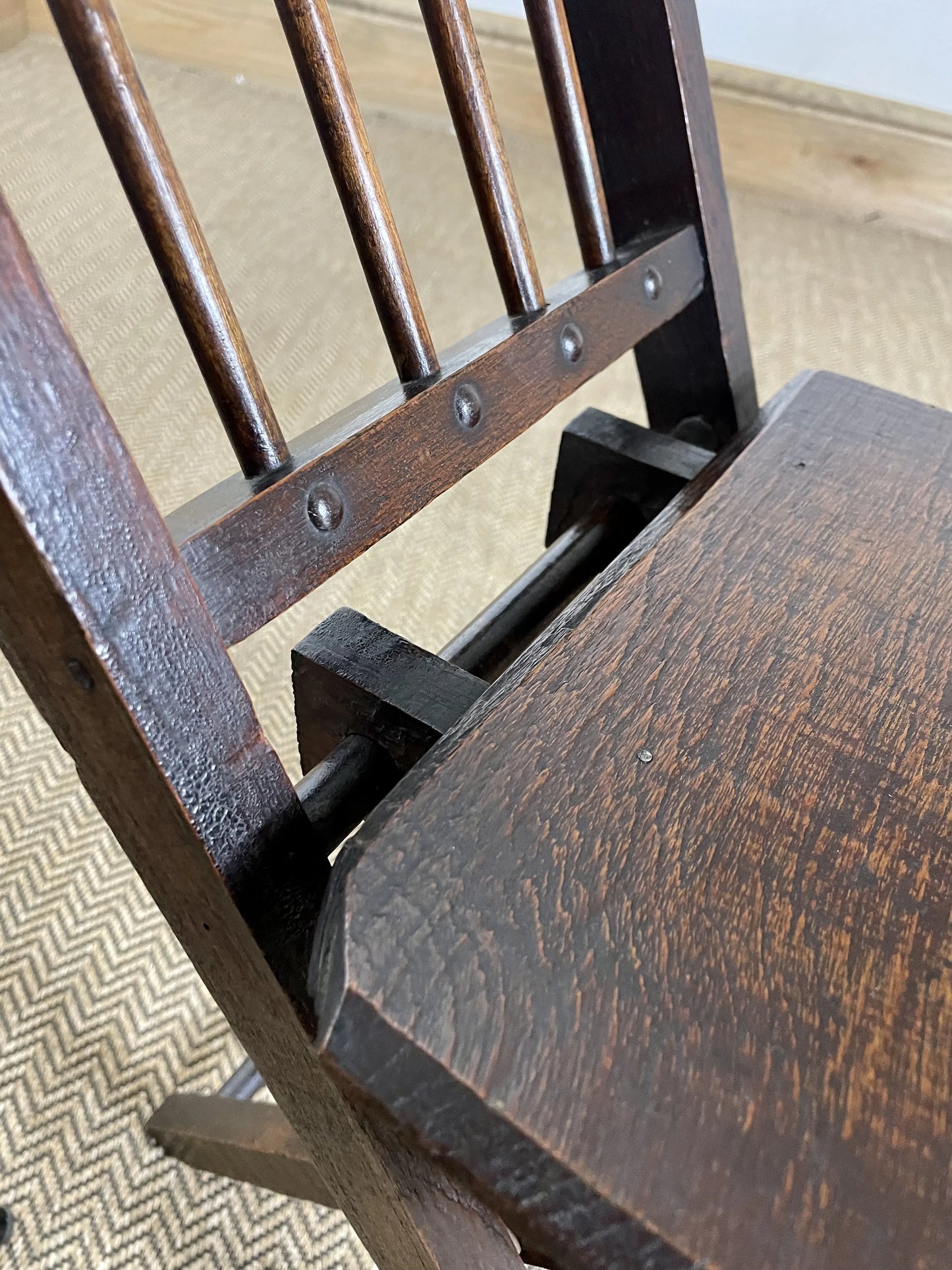 19C Antique Oak Folding Childs Chair