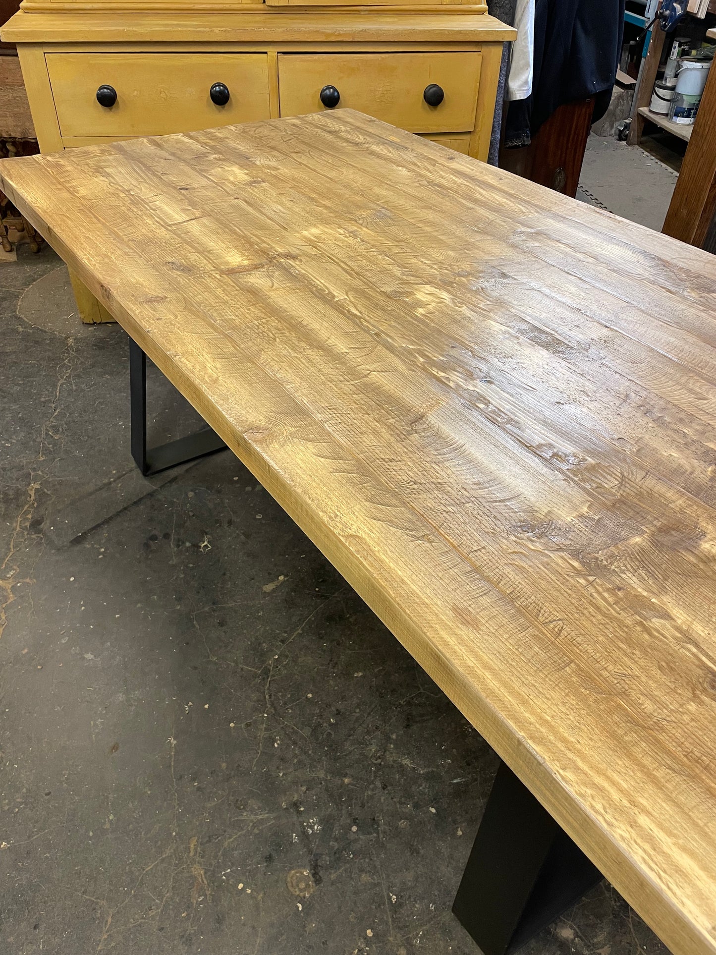 Large Industrial Dining Table with Bench table top