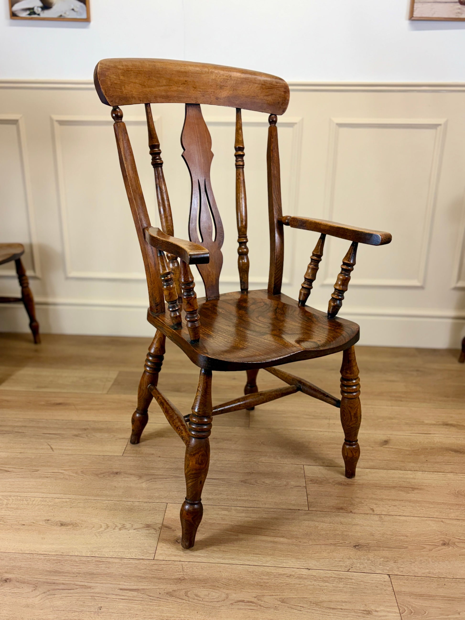 Antique farmhouse kitchen chair in fruitwood with rustic country style
