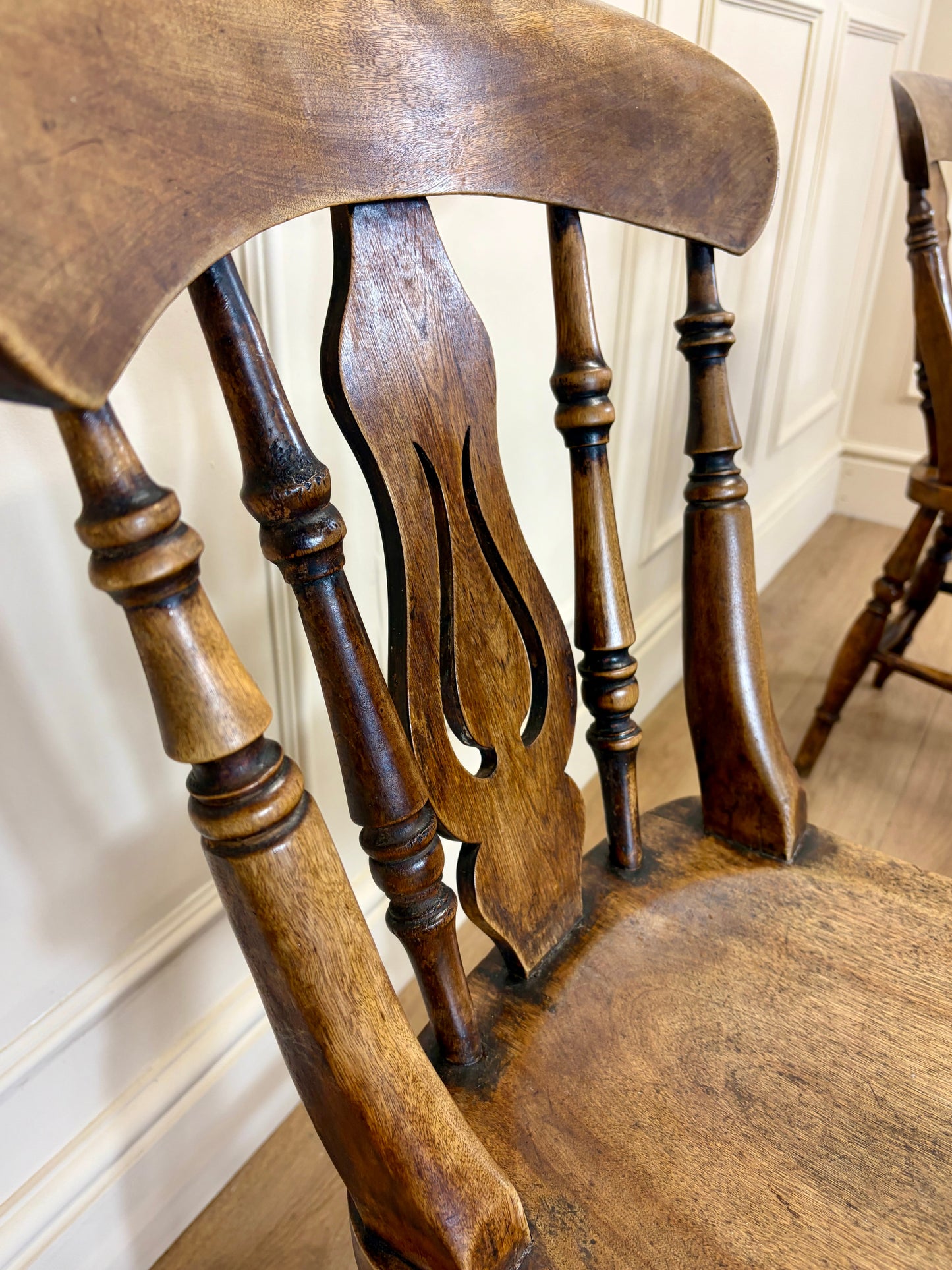 Antique farmhouse kitchen chair in fruitwood with rustic country style