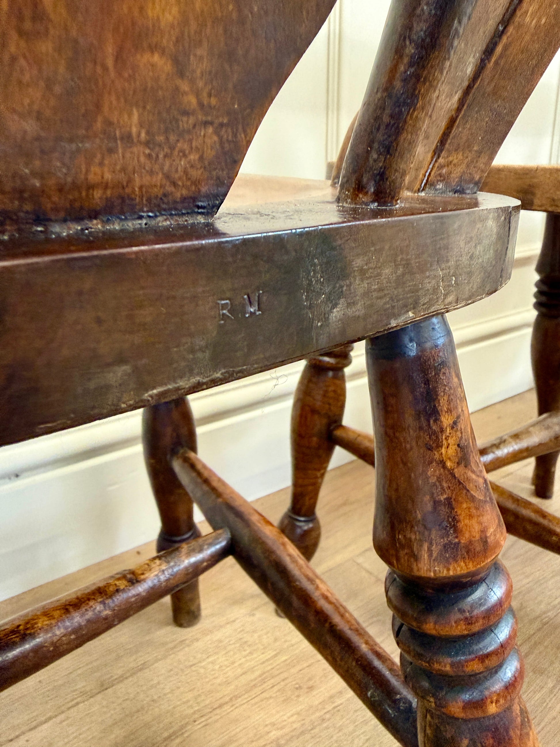 Antique farmhouse kitchen chair in fruitwood with rustic country style