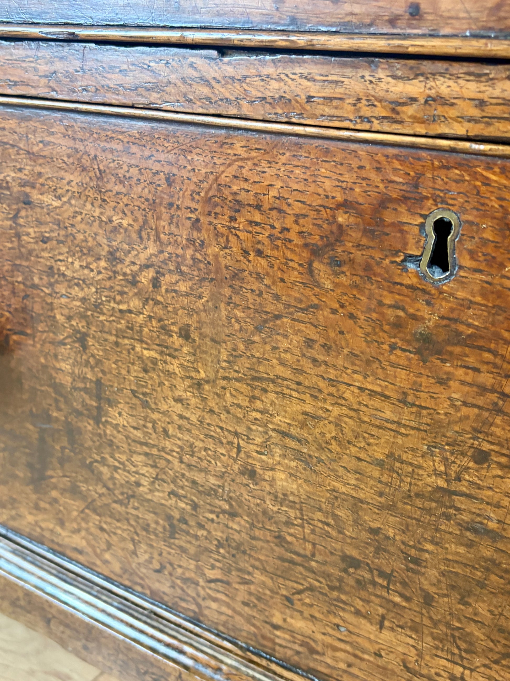 antique georgian oak chest of drawers with carved detail
