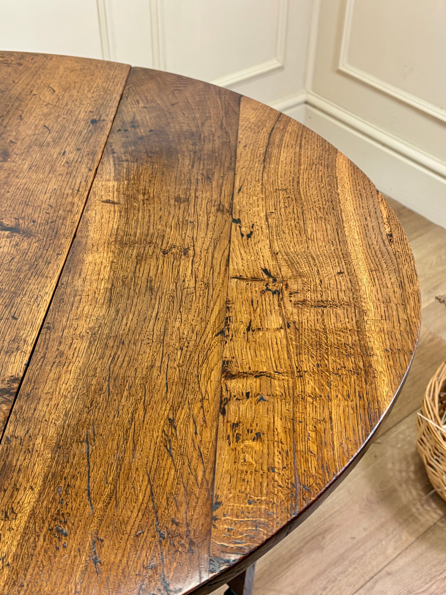 Antique Georgian oak gateleg kitchen table with country house character