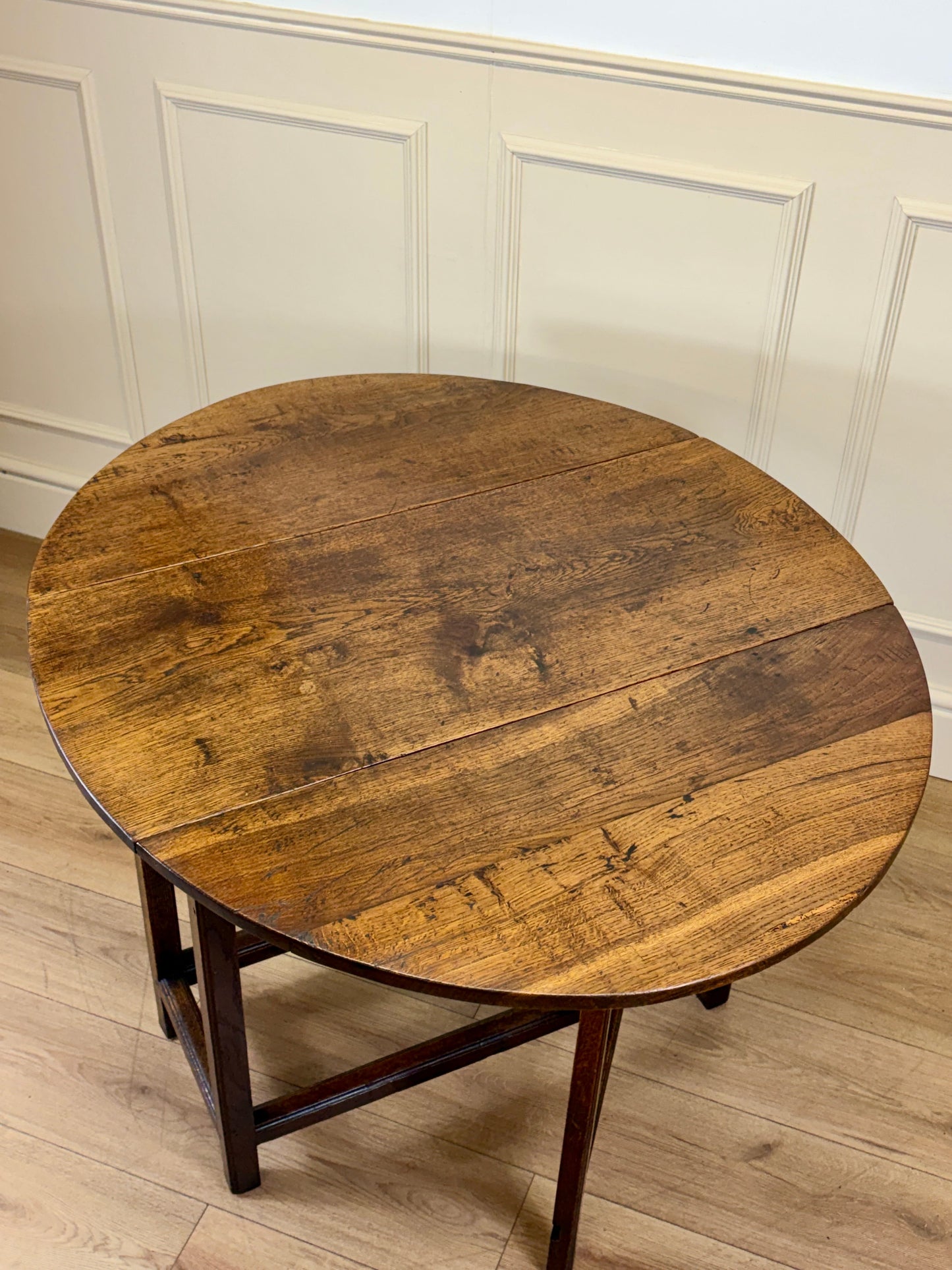 Antique Georgian oak gateleg kitchen table with country house character