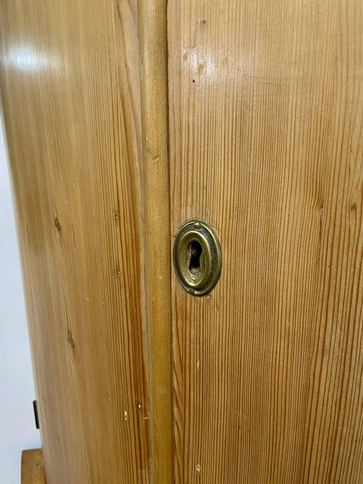Wooden door with a brass doorknob and lock
