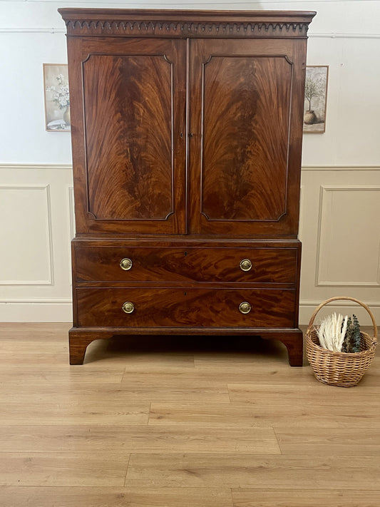 Antique Georgian Regency mahogany double wardrobe with drawers