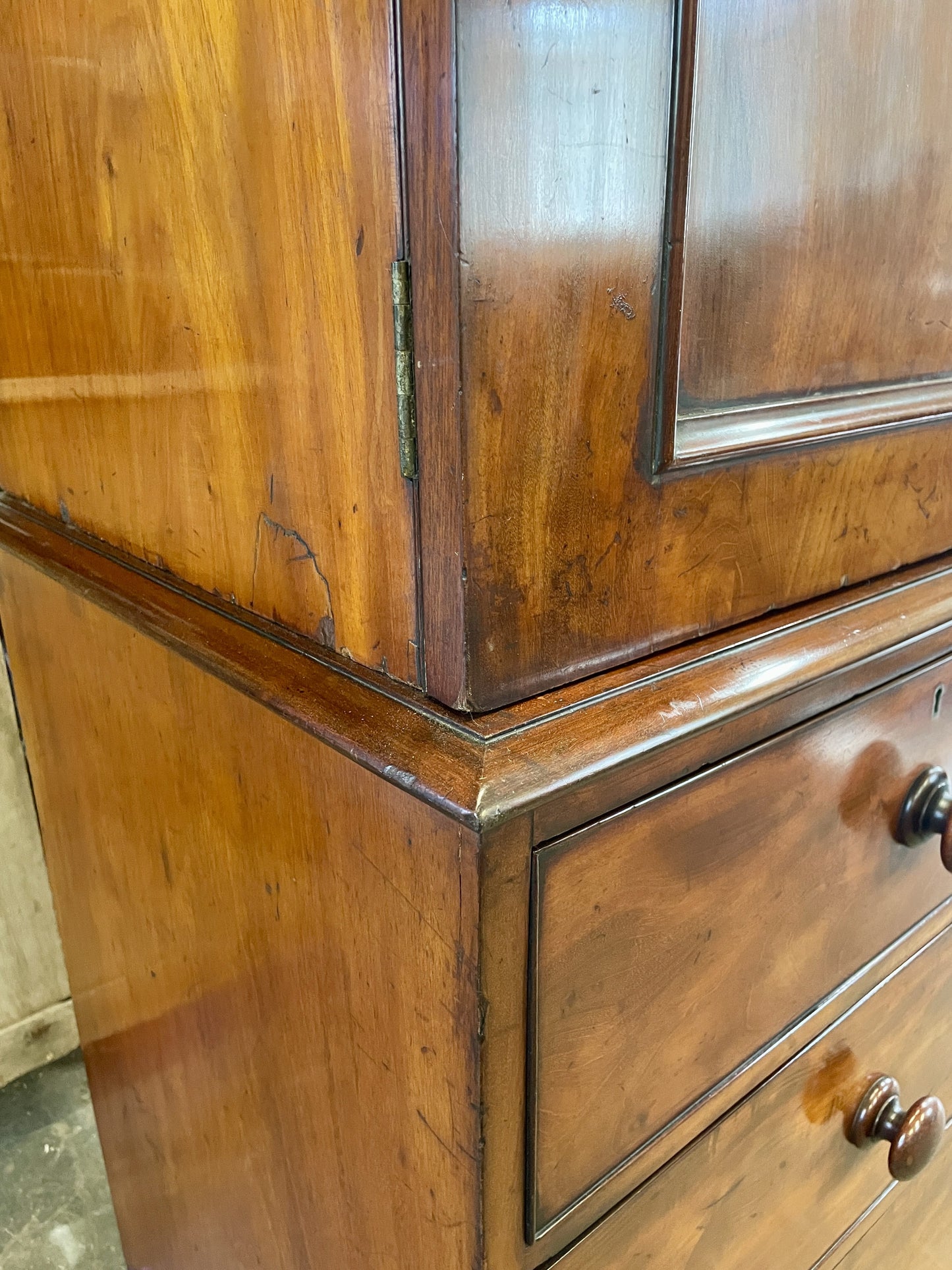 Wooden cabinet with glass door and drawer