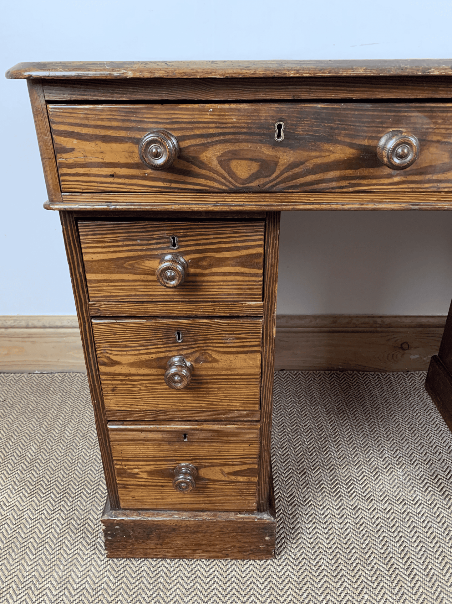 Antique Victorian Pitch Pine Desk - Timeless Elegance with Original Leather Top