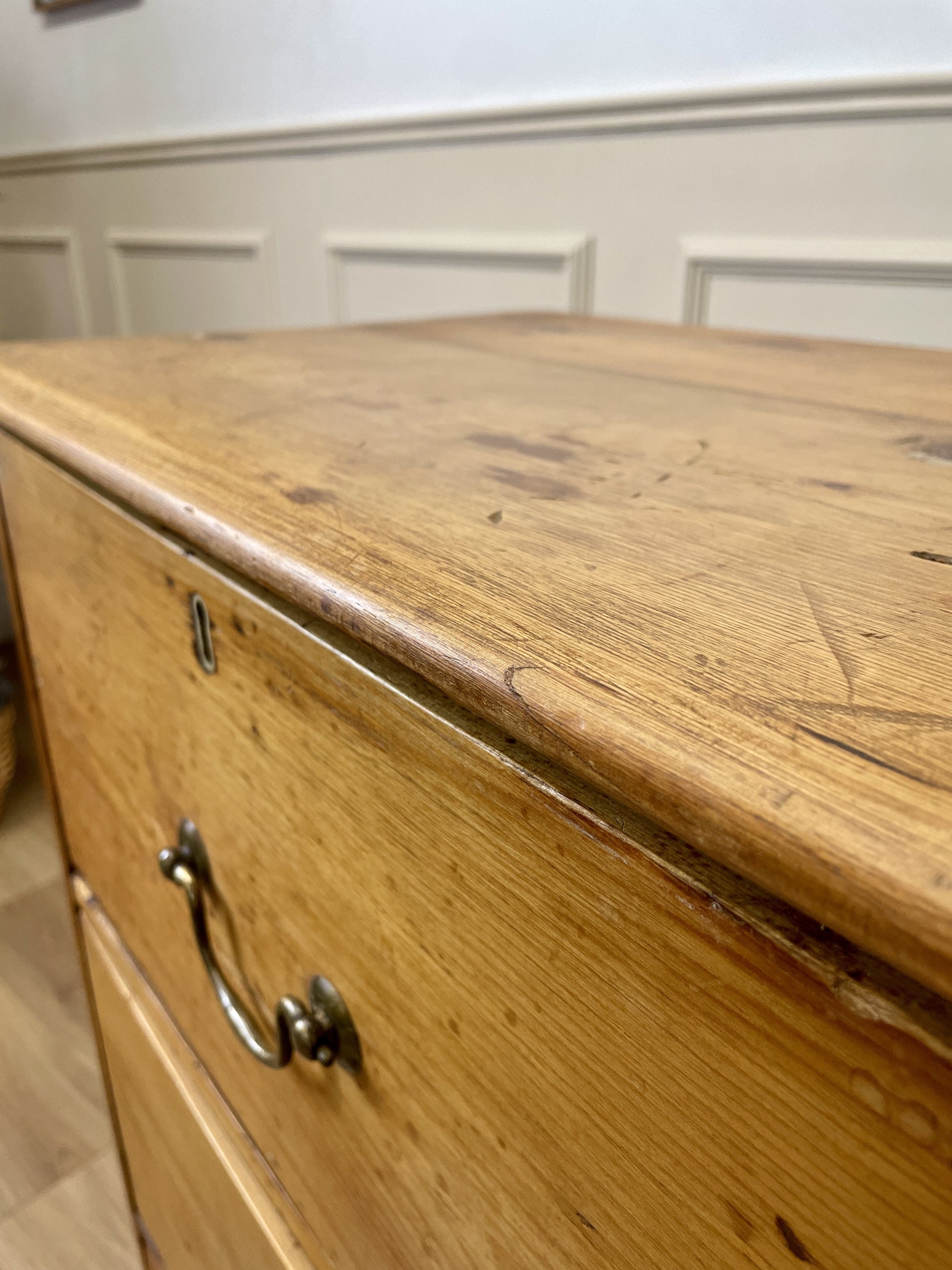 Antique pine farmhouse bank of drawers cupboard with three deep drawers