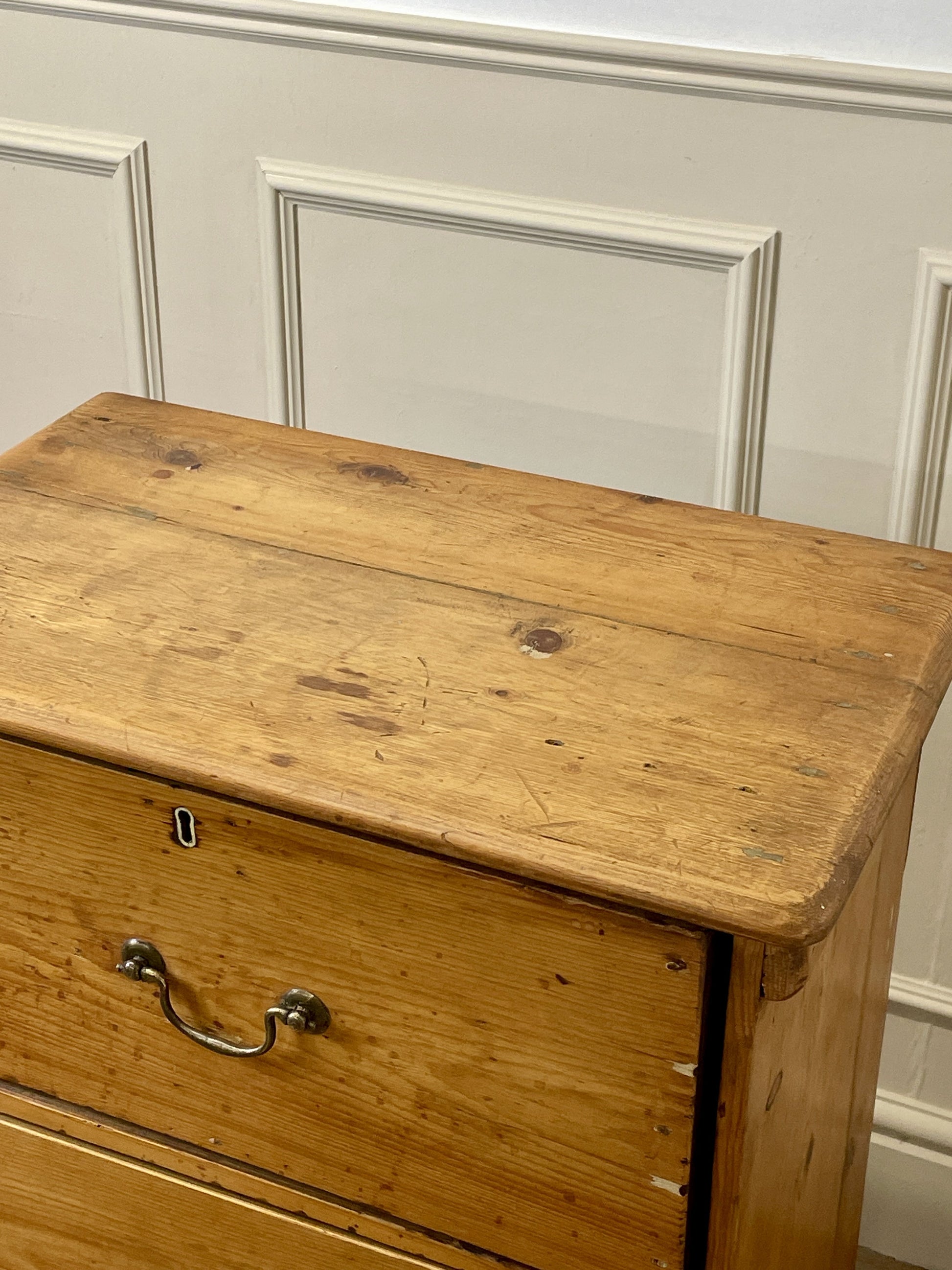 Antique pine farmhouse bank of drawers cupboard with three deep drawers