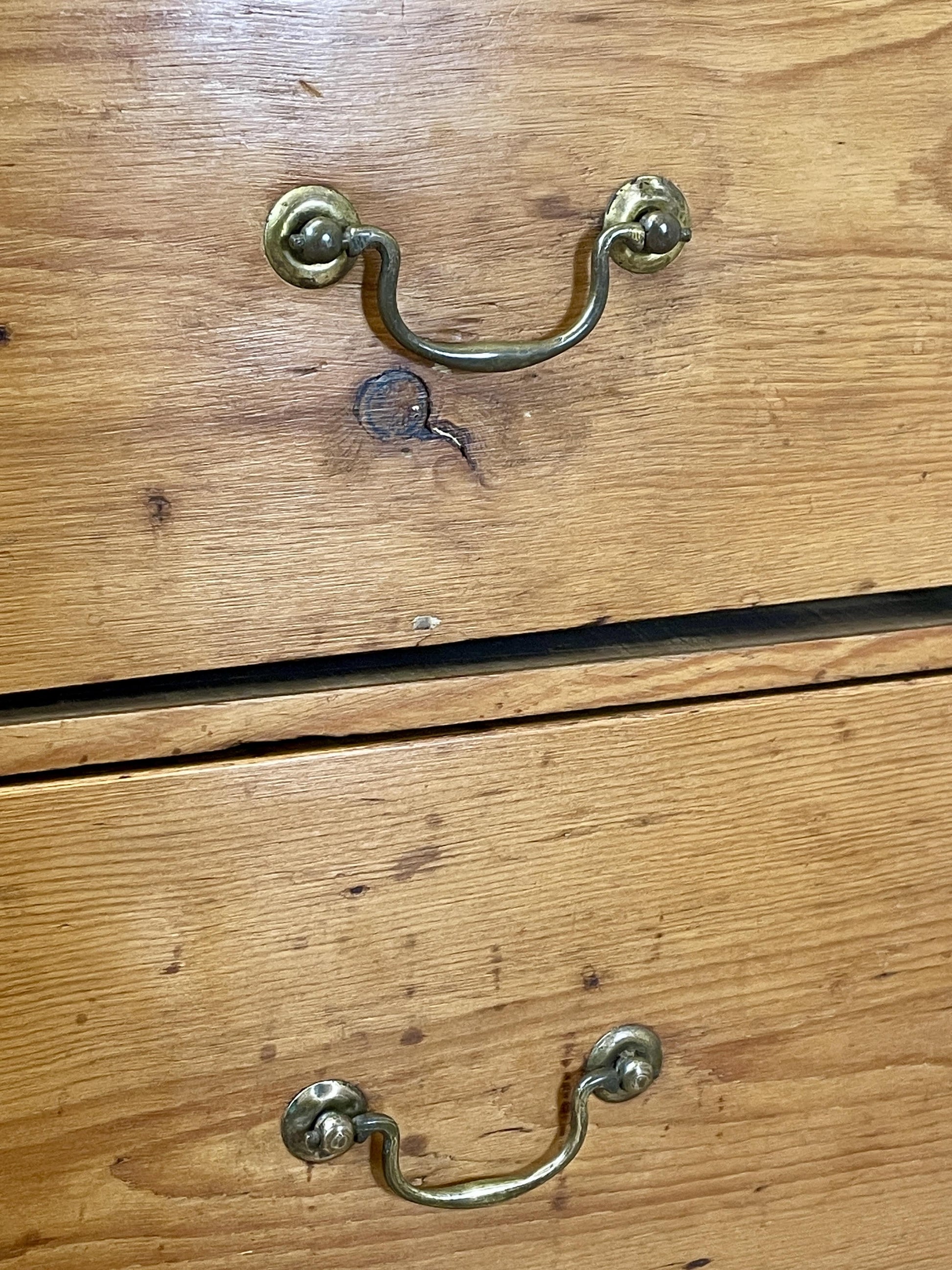 Antique pine farmhouse bank of drawers cupboard with three deep drawers