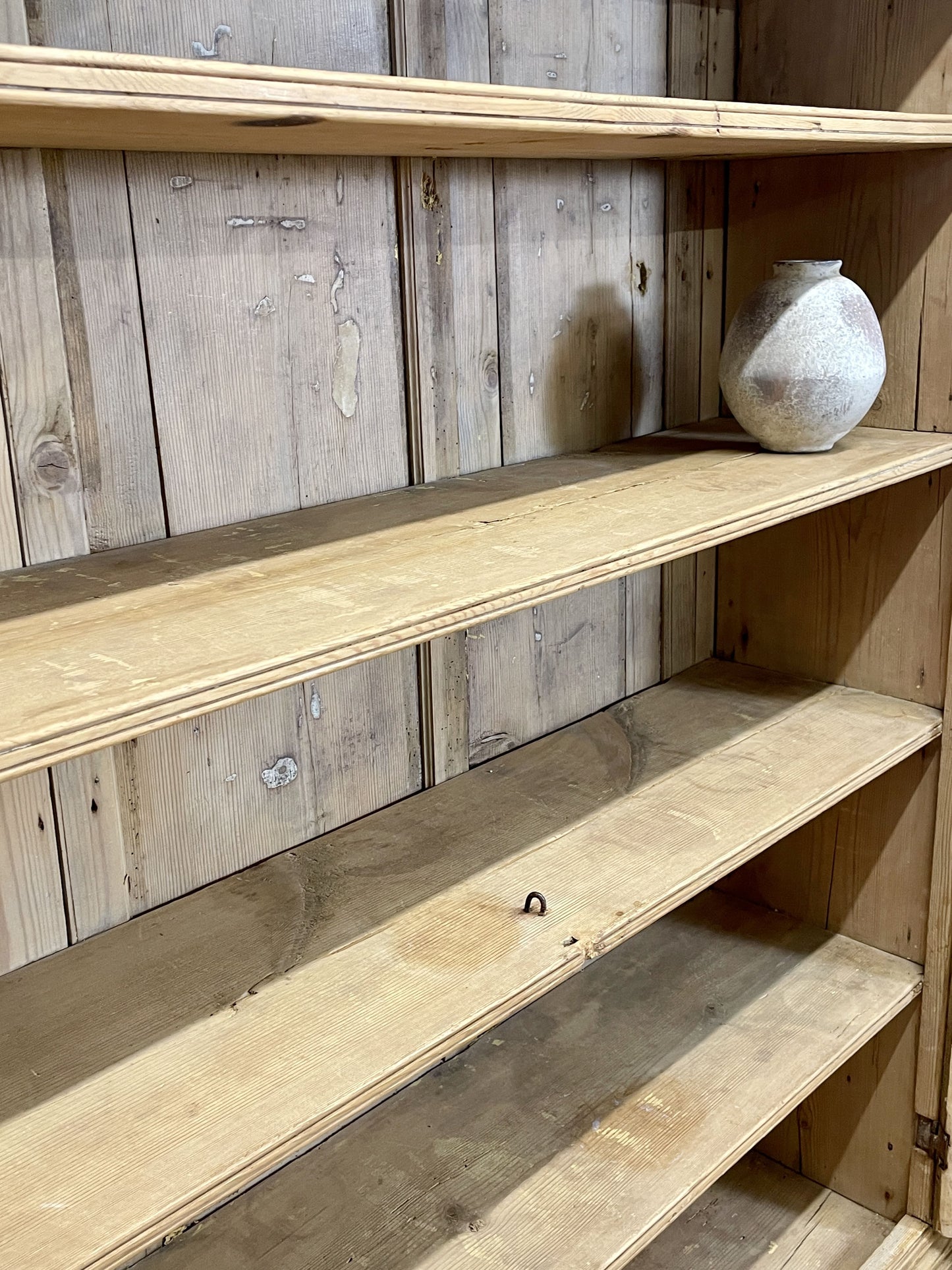 Antique pine farmhouse linen cupboard with shelves