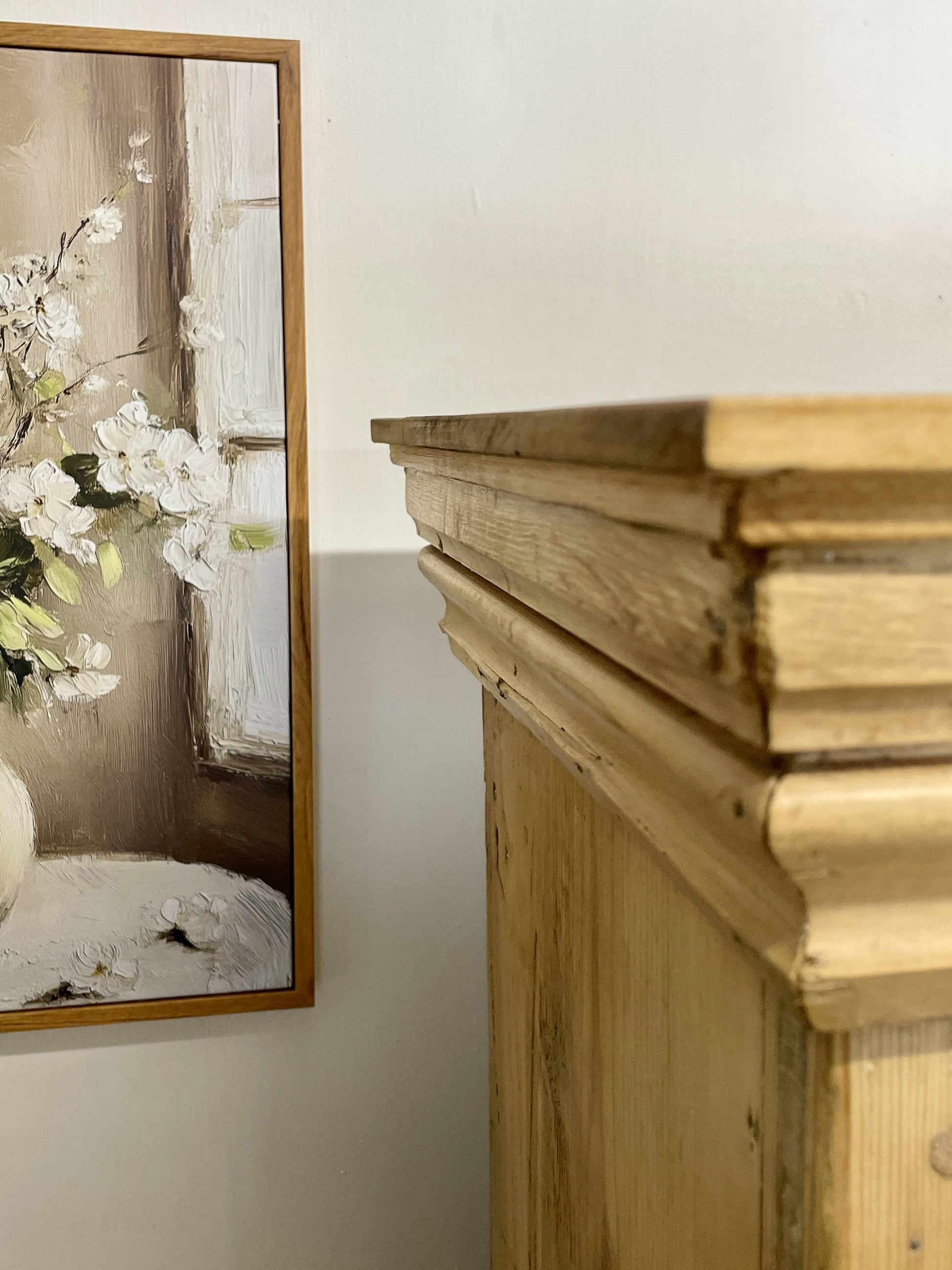 Antique pine farmhouse linen cupboard with shelves