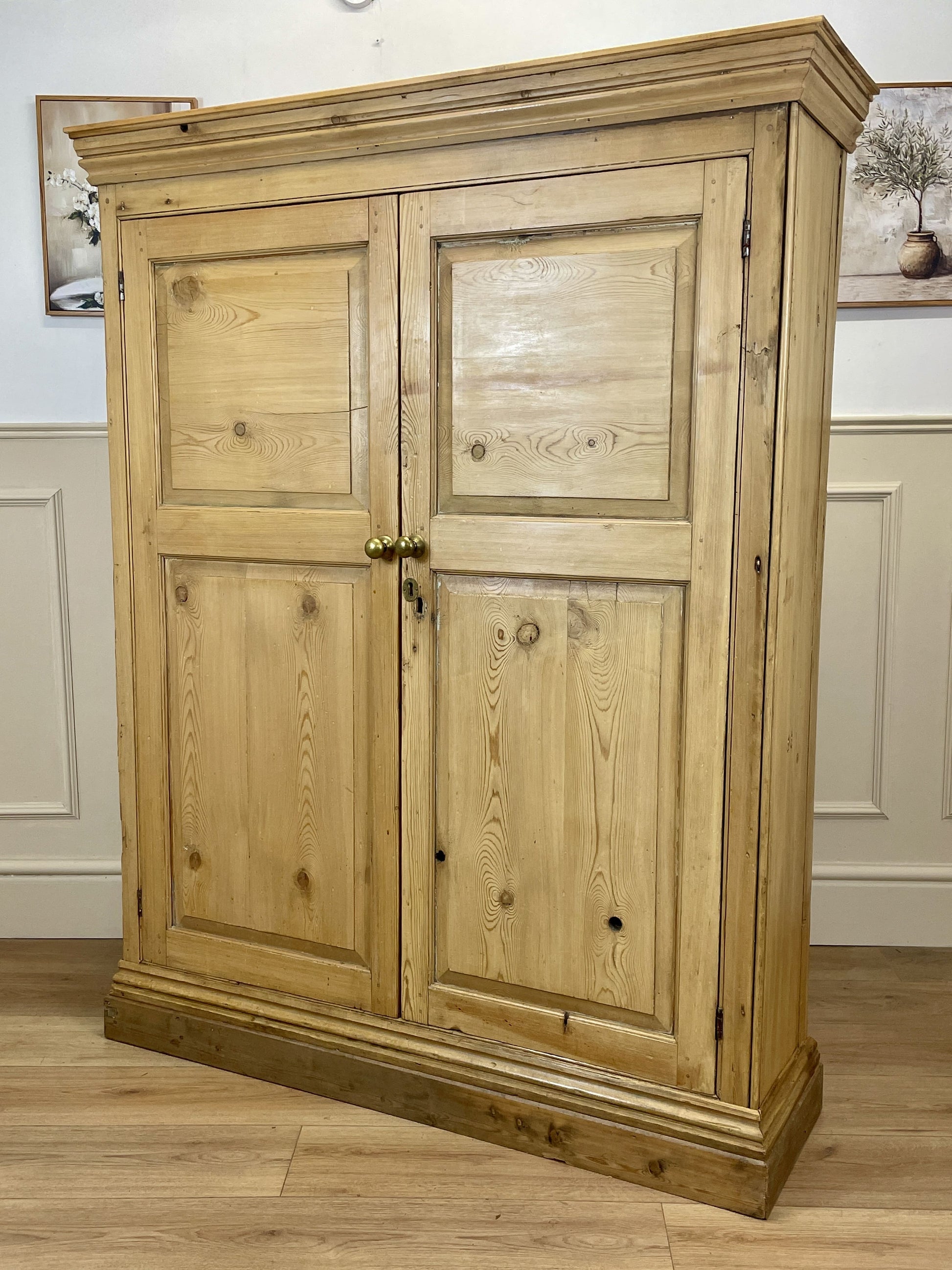 Antique pine farmhouse linen cupboard with shelves