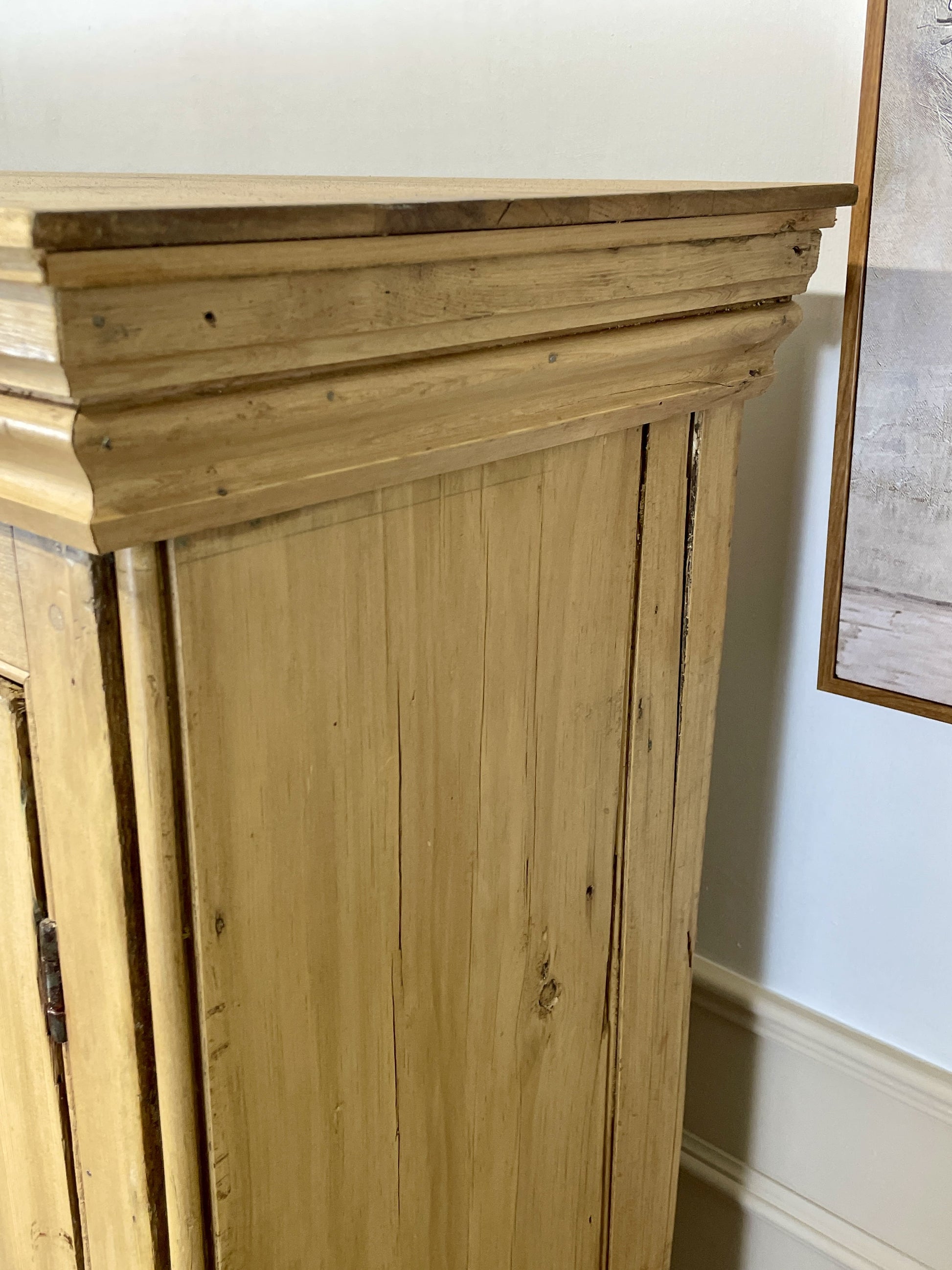Antique pine farmhouse linen cupboard with shelves