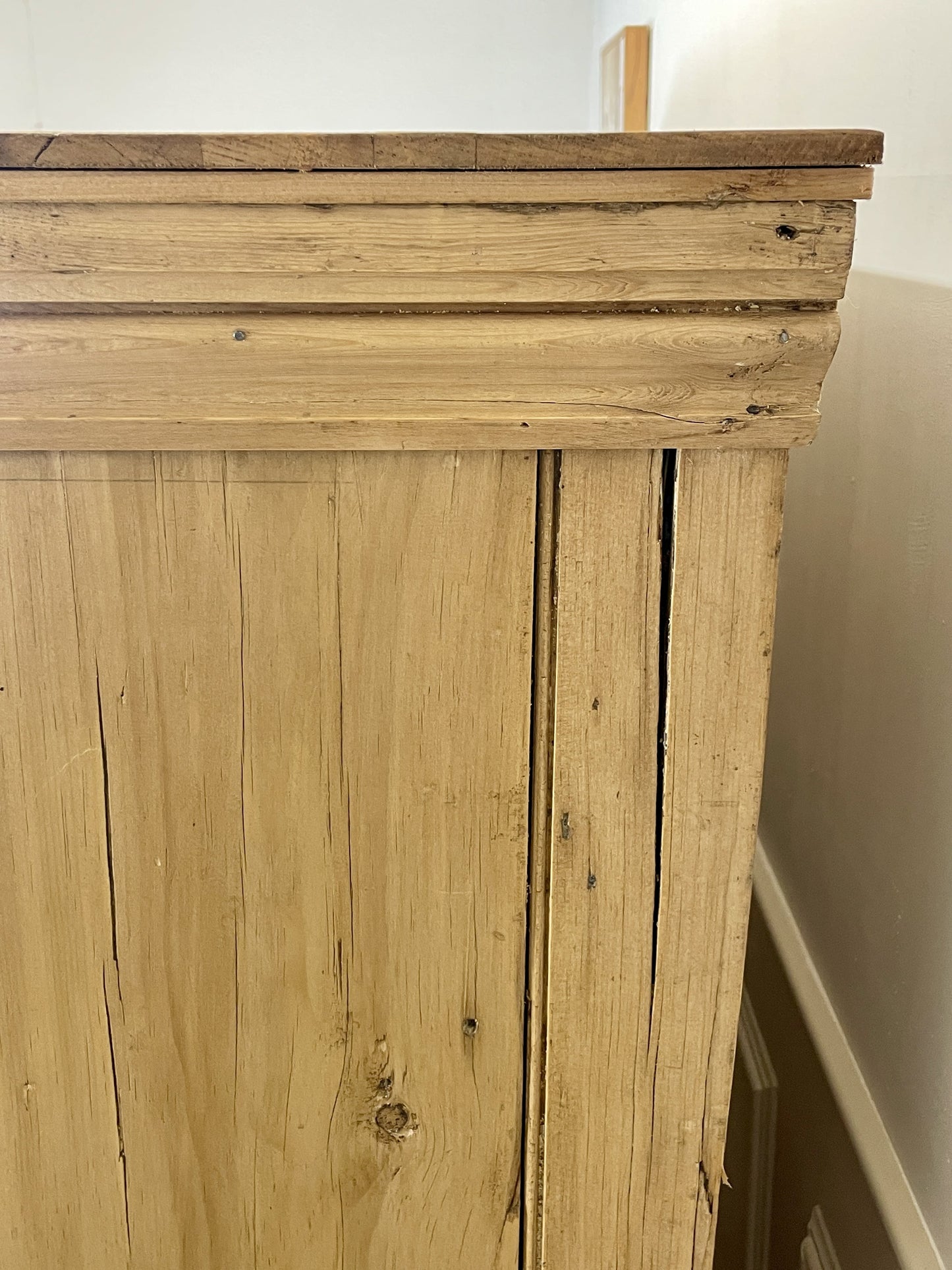 Antique pine farmhouse linen cupboard with shelves