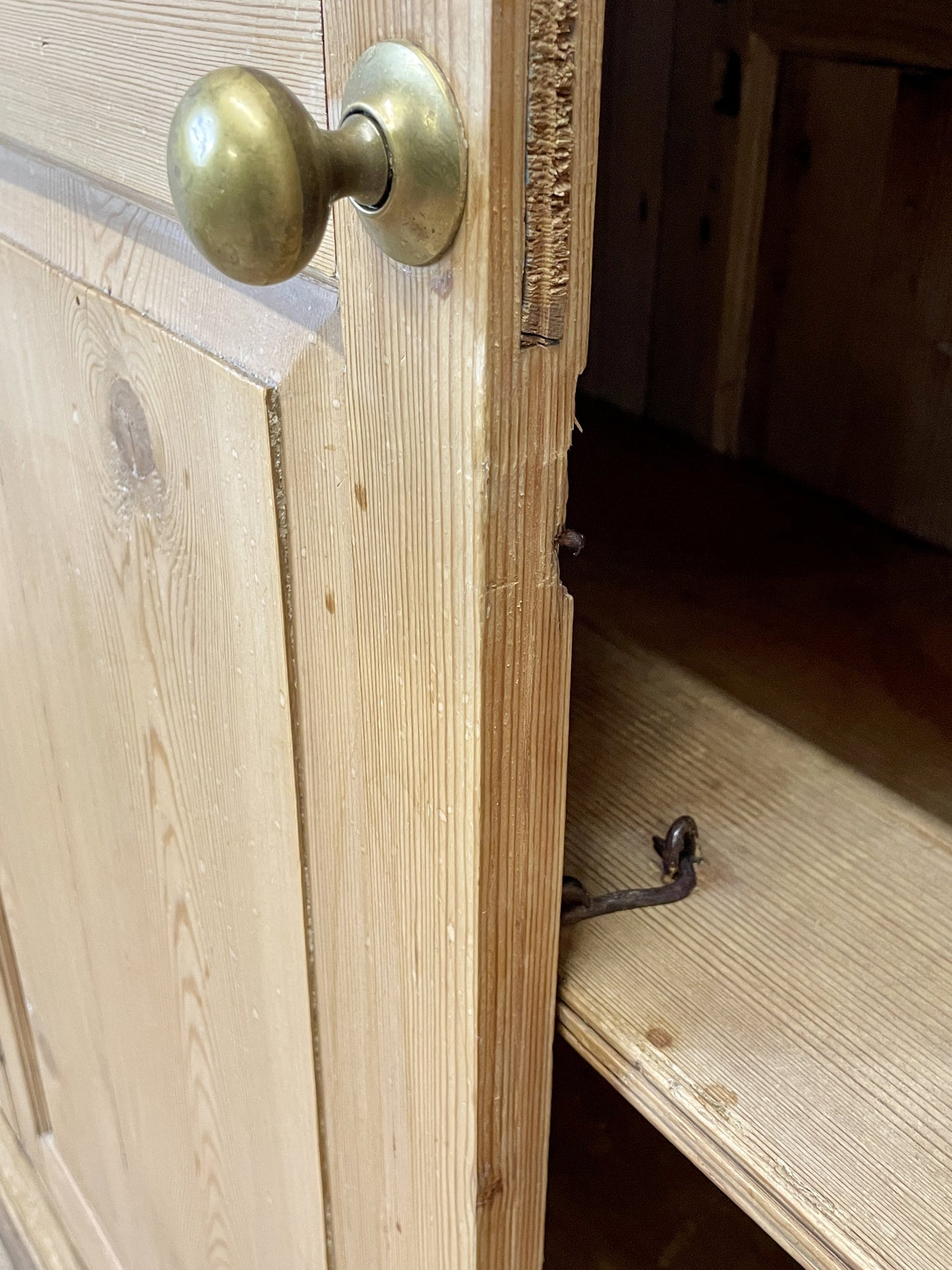 Antique pine farmhouse linen cupboard with shelves