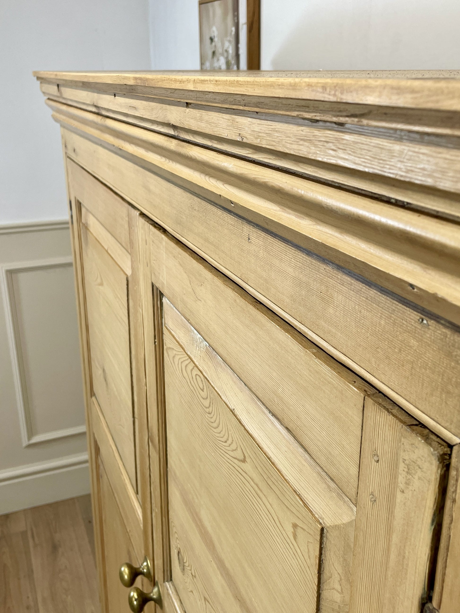 Antique pine farmhouse linen cupboard with shelves