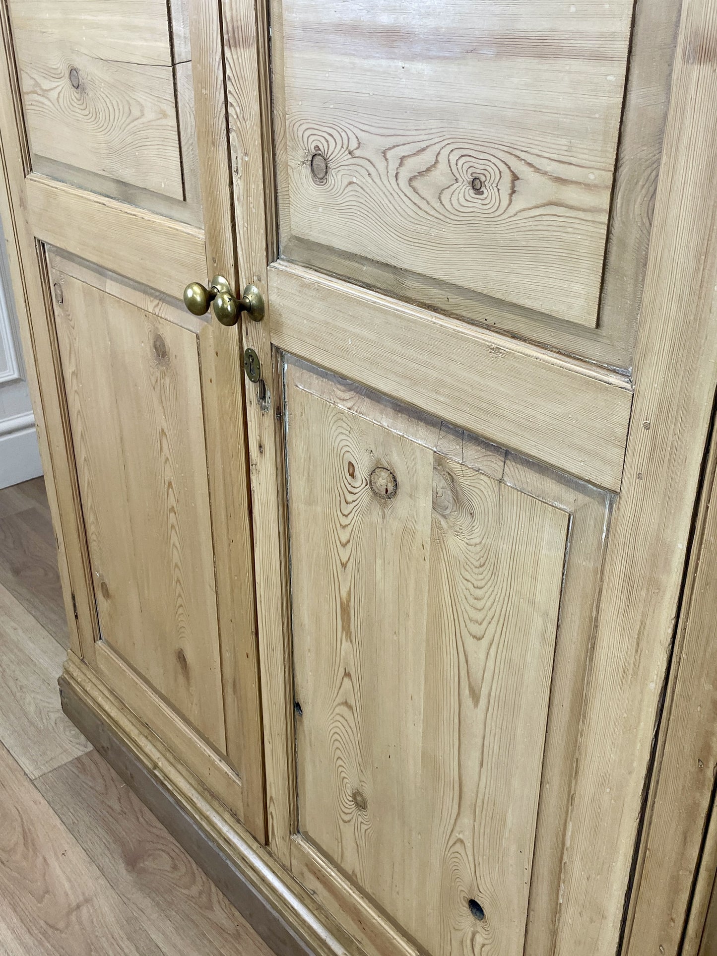 Antique pine farmhouse linen cupboard with shelves