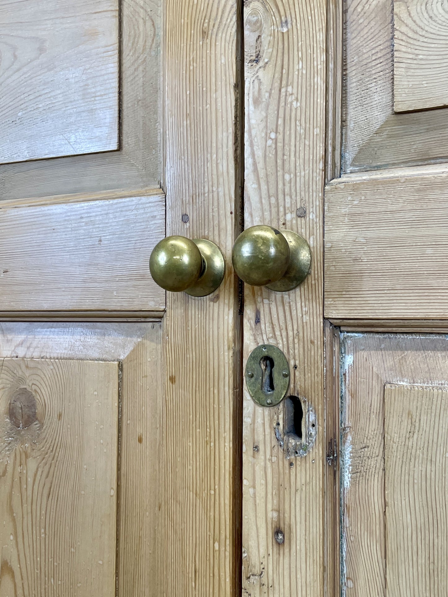 Antique pine farmhouse linen cupboard with shelves