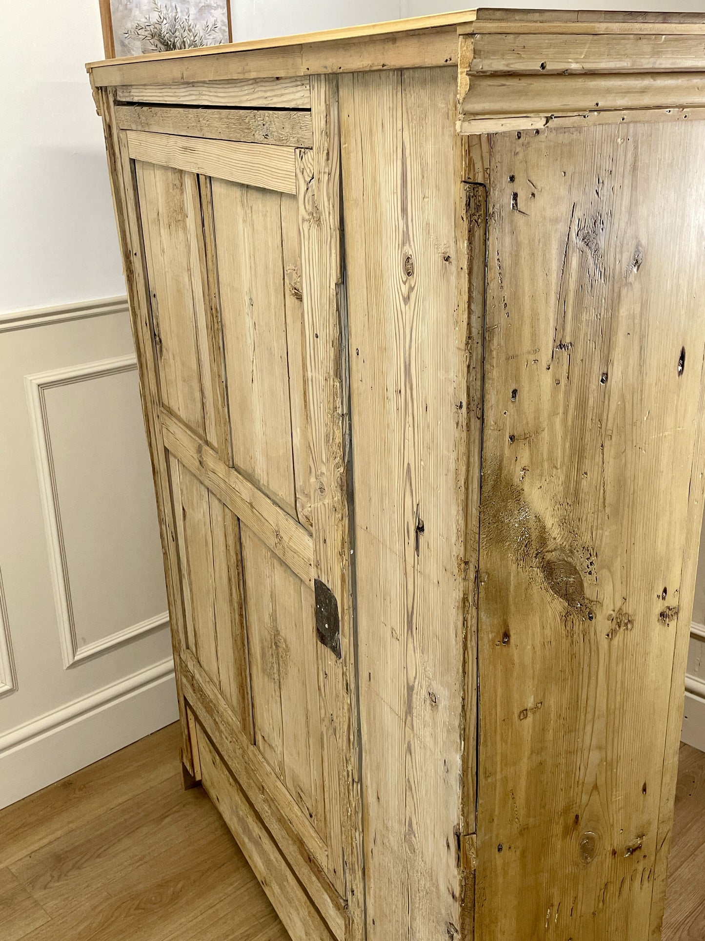 Antique pine farmhouse linen cupboard with shelves